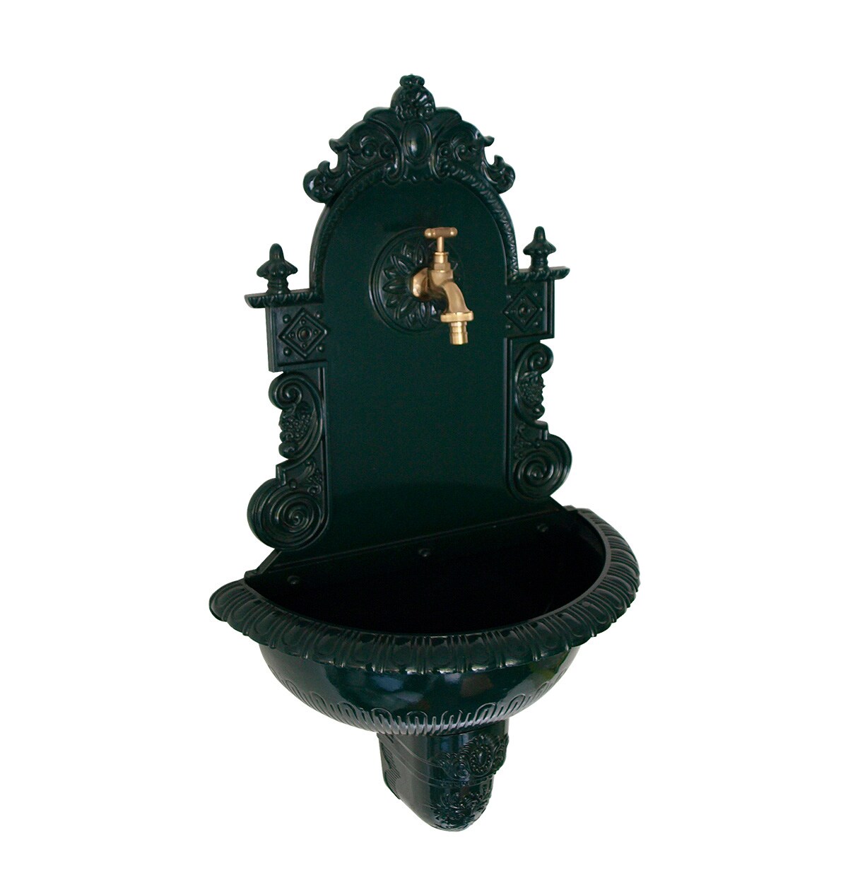 Wandbrunnen TIROL aus Aluguss mit Wasserhahn, dunkelgrün