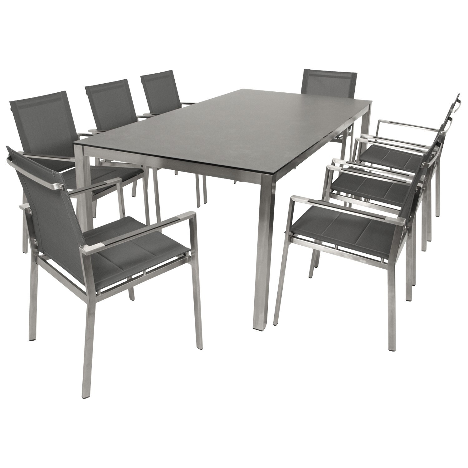 Garnitur SYDNEY 9-teilig, Edelstahl + Glas + Kunstgewebe grau