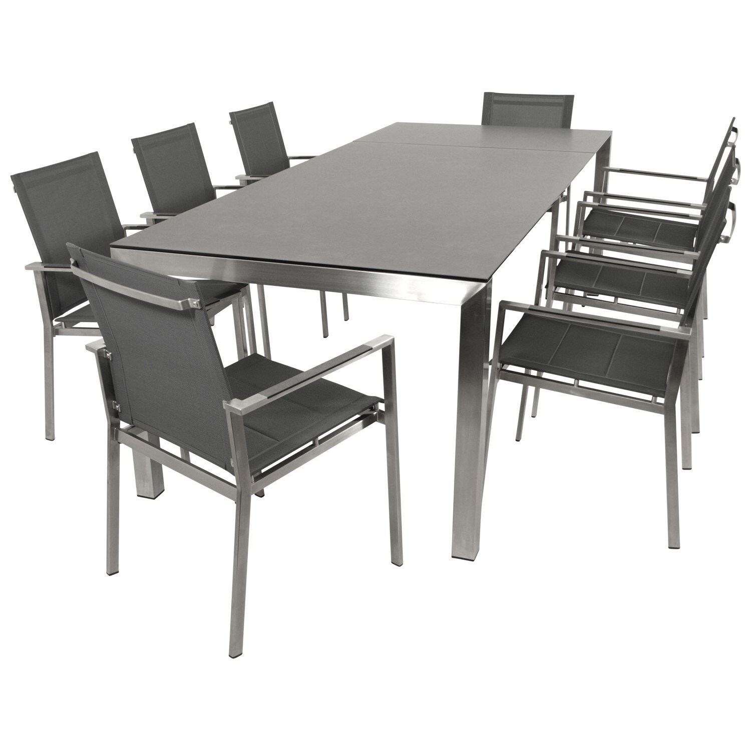 Garnitur SYDNEY 9-teilig, Edelstahl + Glas + Kunstgewebe grau