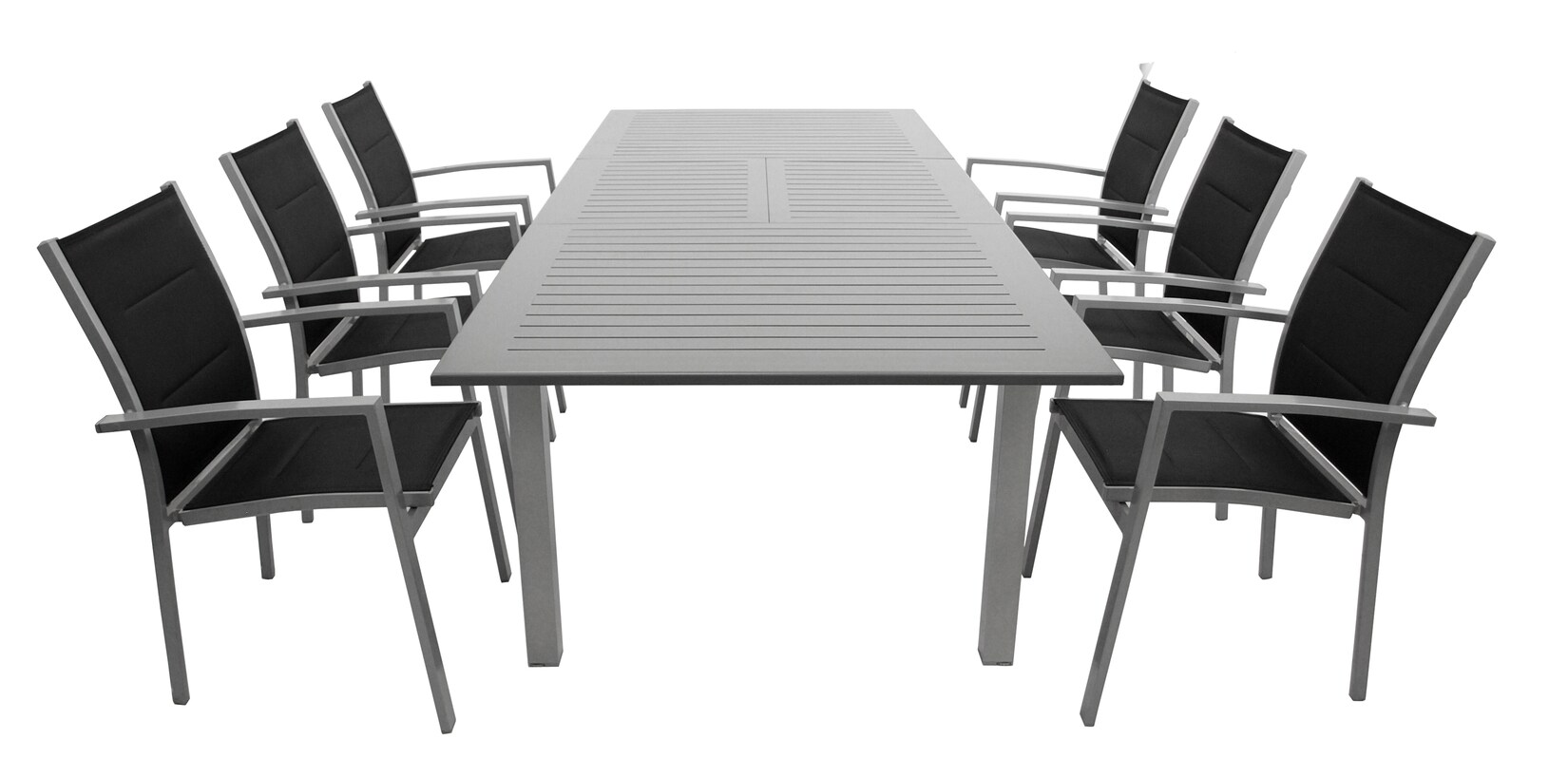 Garnitur BAJAZZO 7-teilig, Aluminium silbergrau + Kunstgewebe schwarz