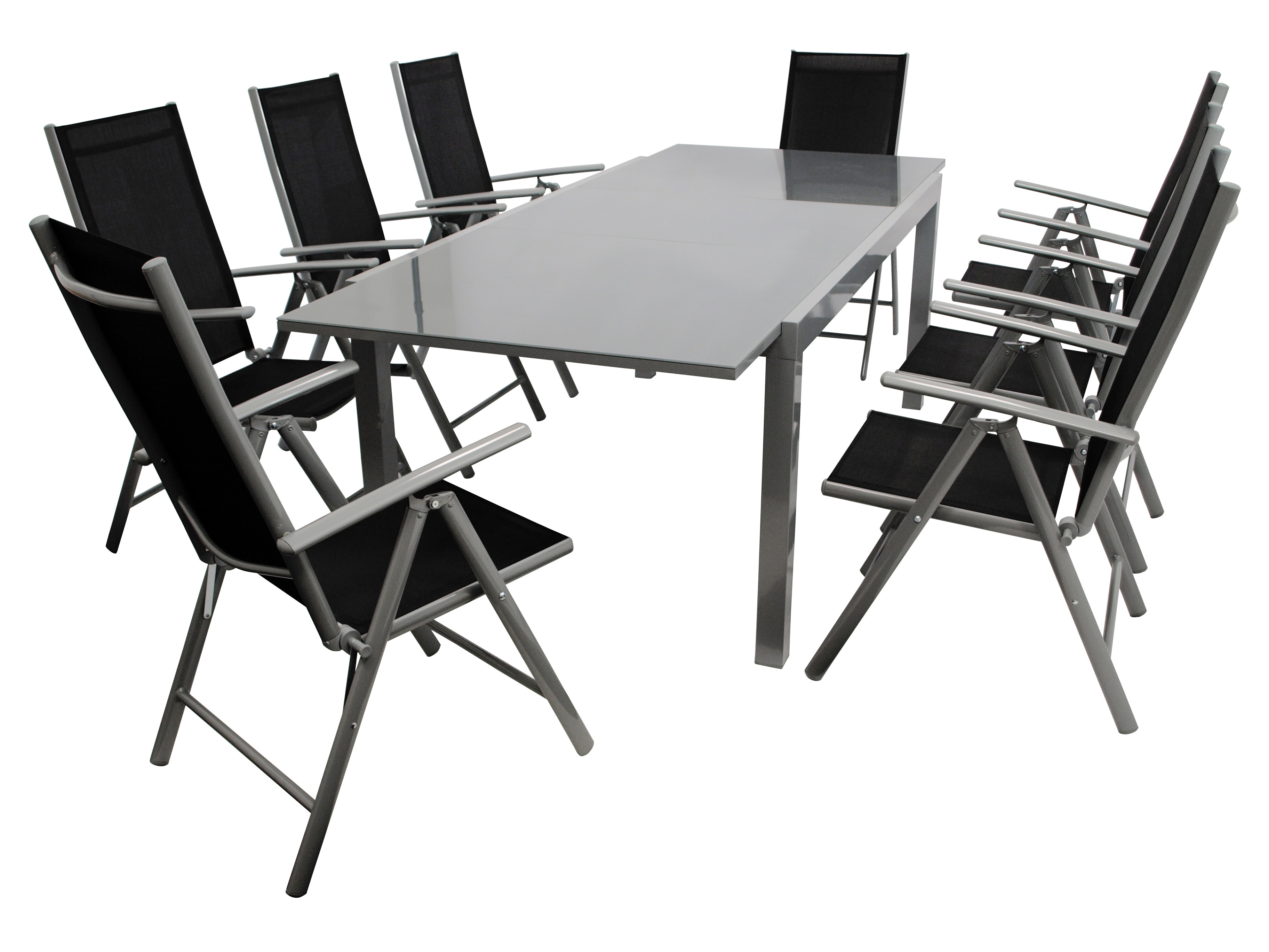 Garnitur MARINA 9-teilig, Aluminium silbergrau + Kunstgewebe schwarz - Bild 1