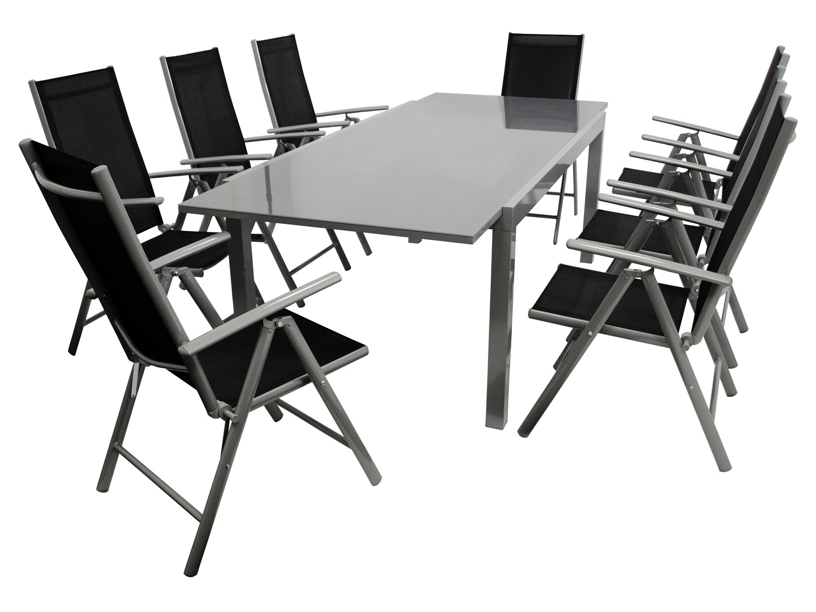 Garnitur MARINA 9-teilig, Aluminium silbergrau + Kunstgewebe schwarz