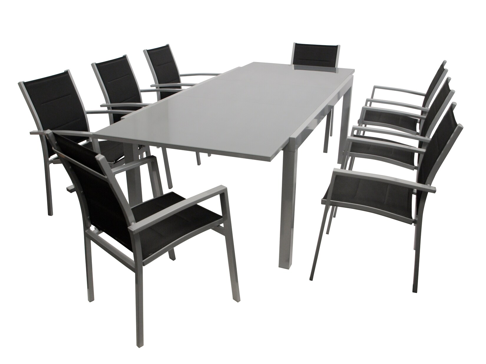 Garnitur MARINA 9-teilig, Aluminium silbergrau + Kunstgewebe schwarz