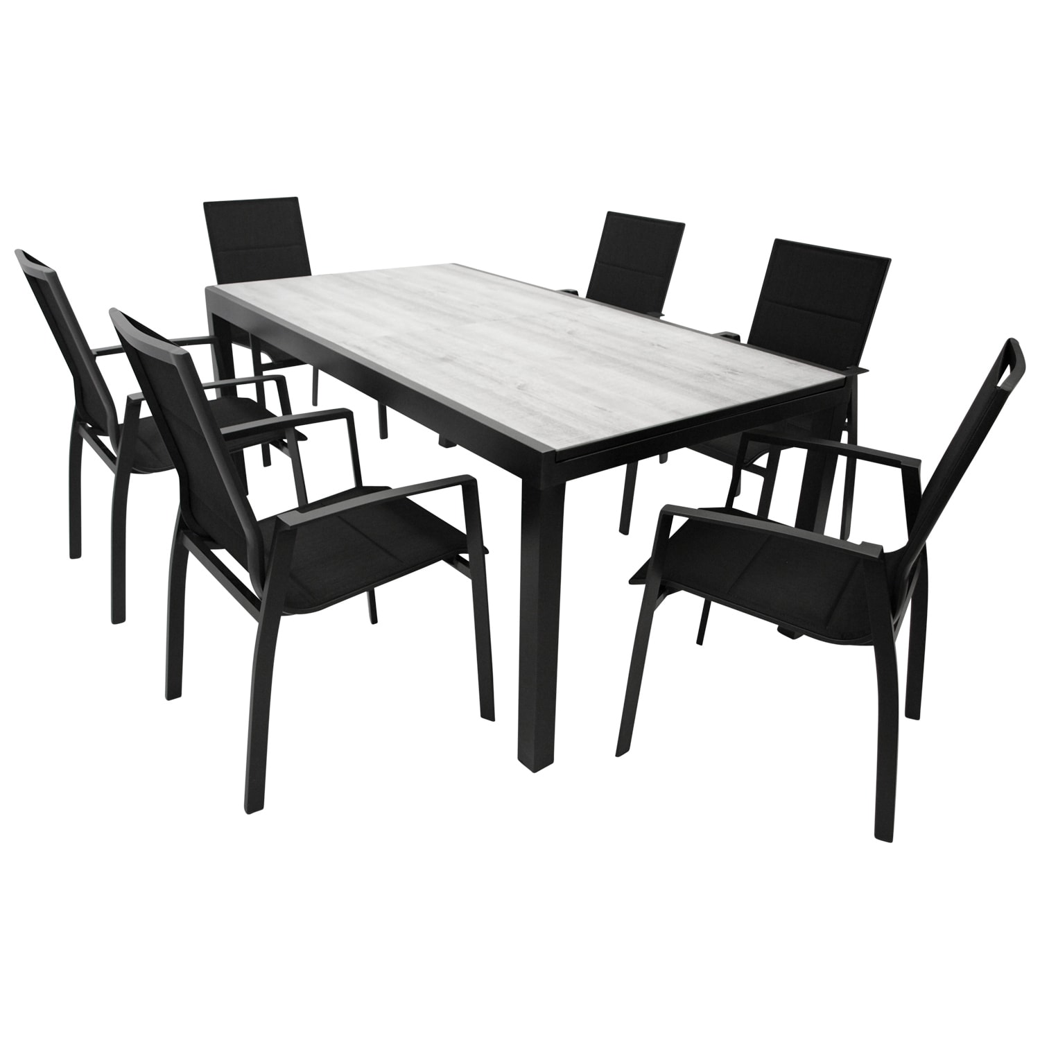 Garnitur FARO 7-teilig, Aluminium anthrazit + Glas + Kunstgewebe schwarz - Bild 1