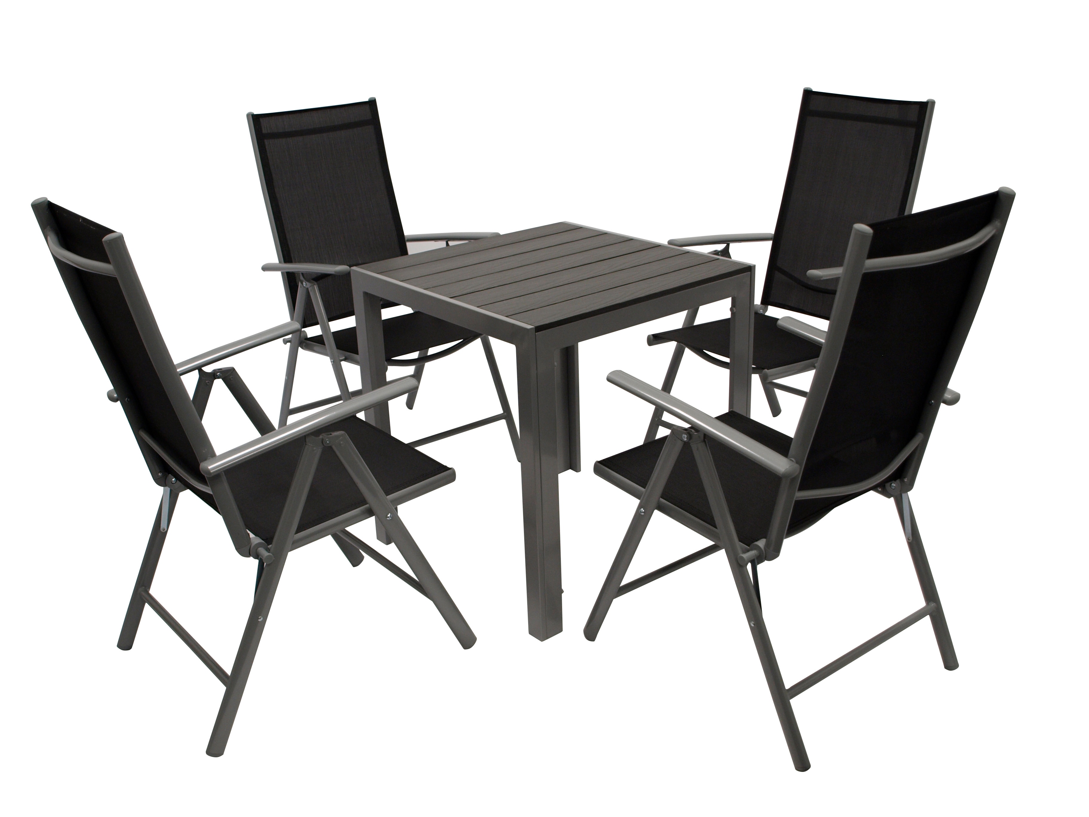 Garnitur SORANO 5-teilig mit Tisch 70x70cm, Aluminium + Kunstholz + Kunstgewebe schwarz - Bild 1