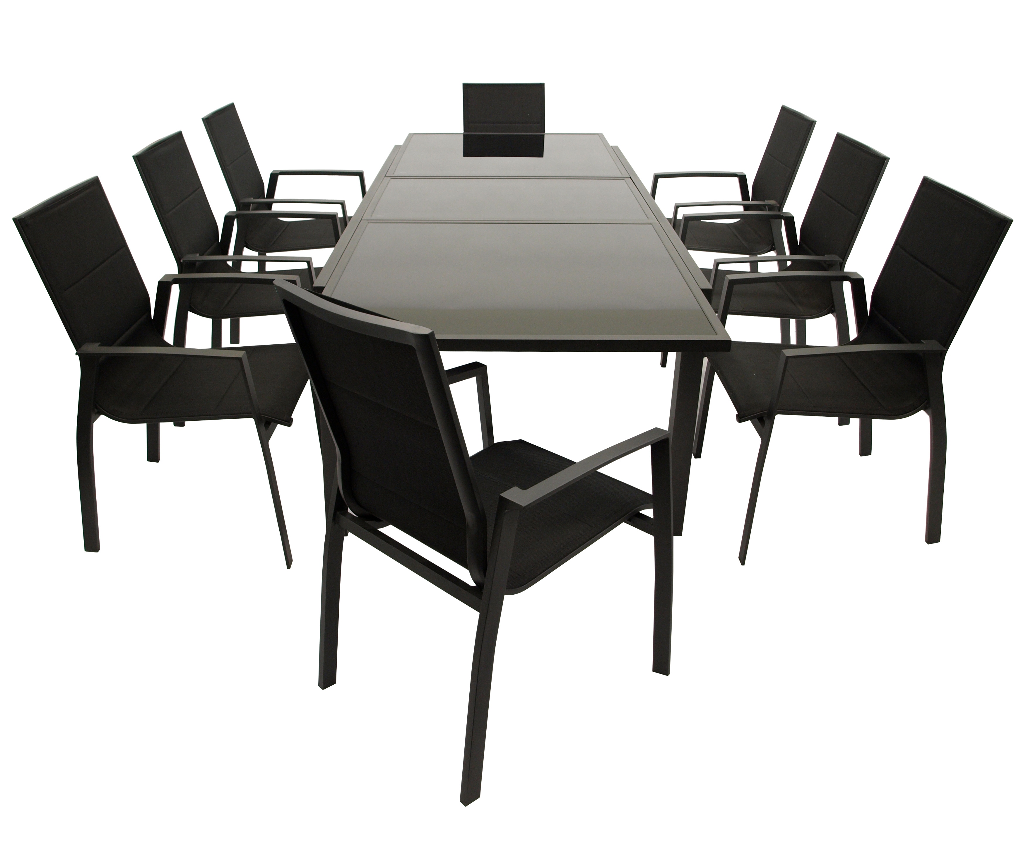 Garnitur TORINO 9-teilig, Aluminium anthrazit + Glas + Kunstgewebe schwarz - Bild 1