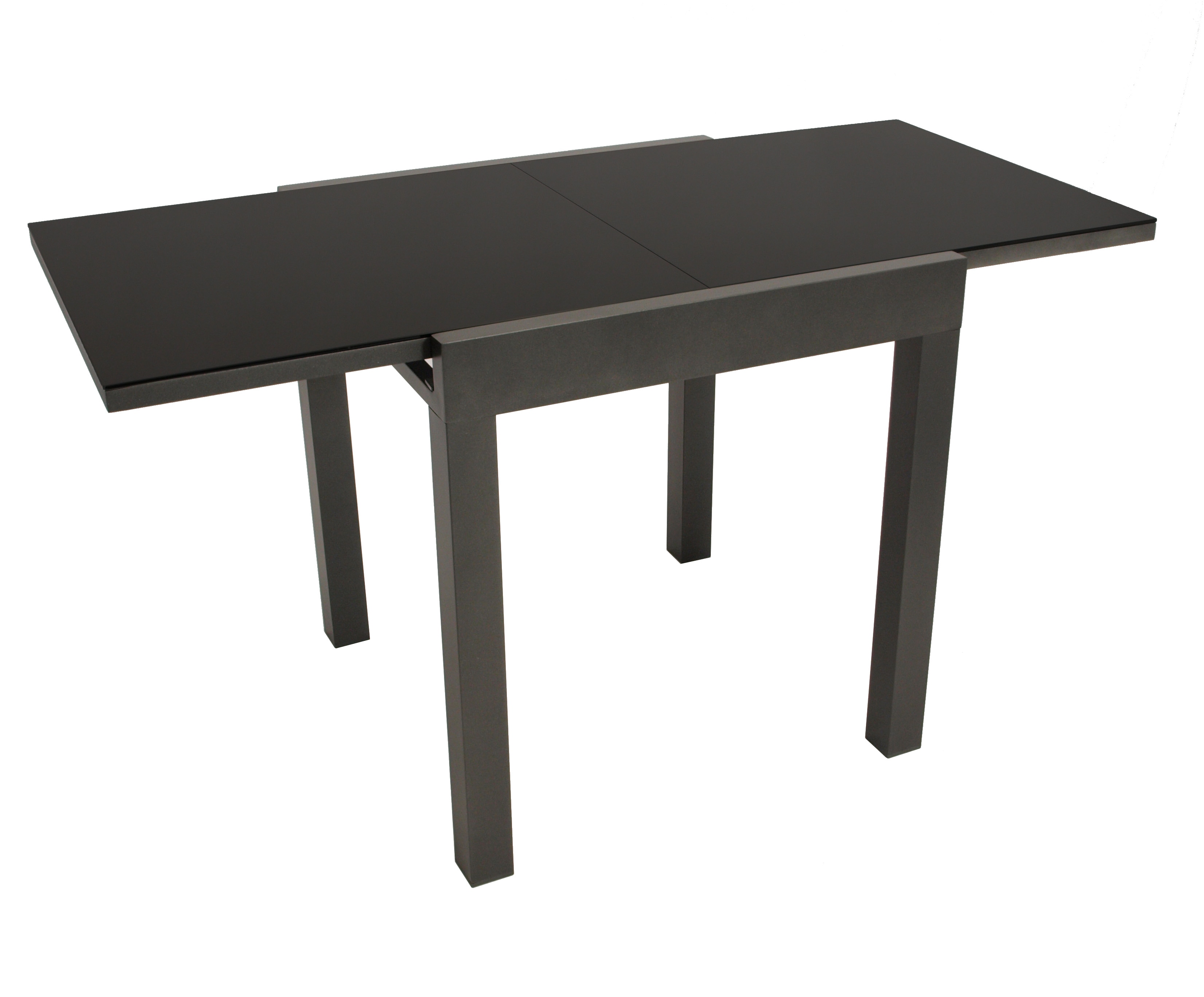 Balkon-Ausziehtisch ELBA 70/140x70cm, Aluminium anthrazit + Glas schwarz - Bild 1