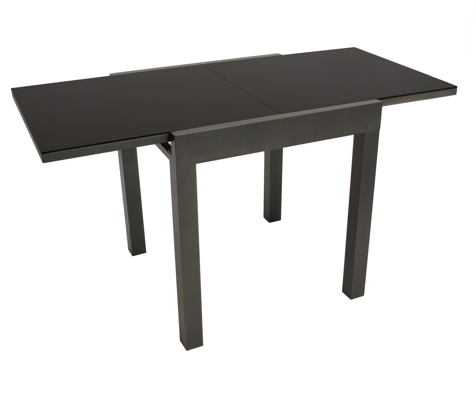 Balkon-Ausziehtisch ELBA 70/140x70cm, Aluminium anthrazit + Glas schwarz