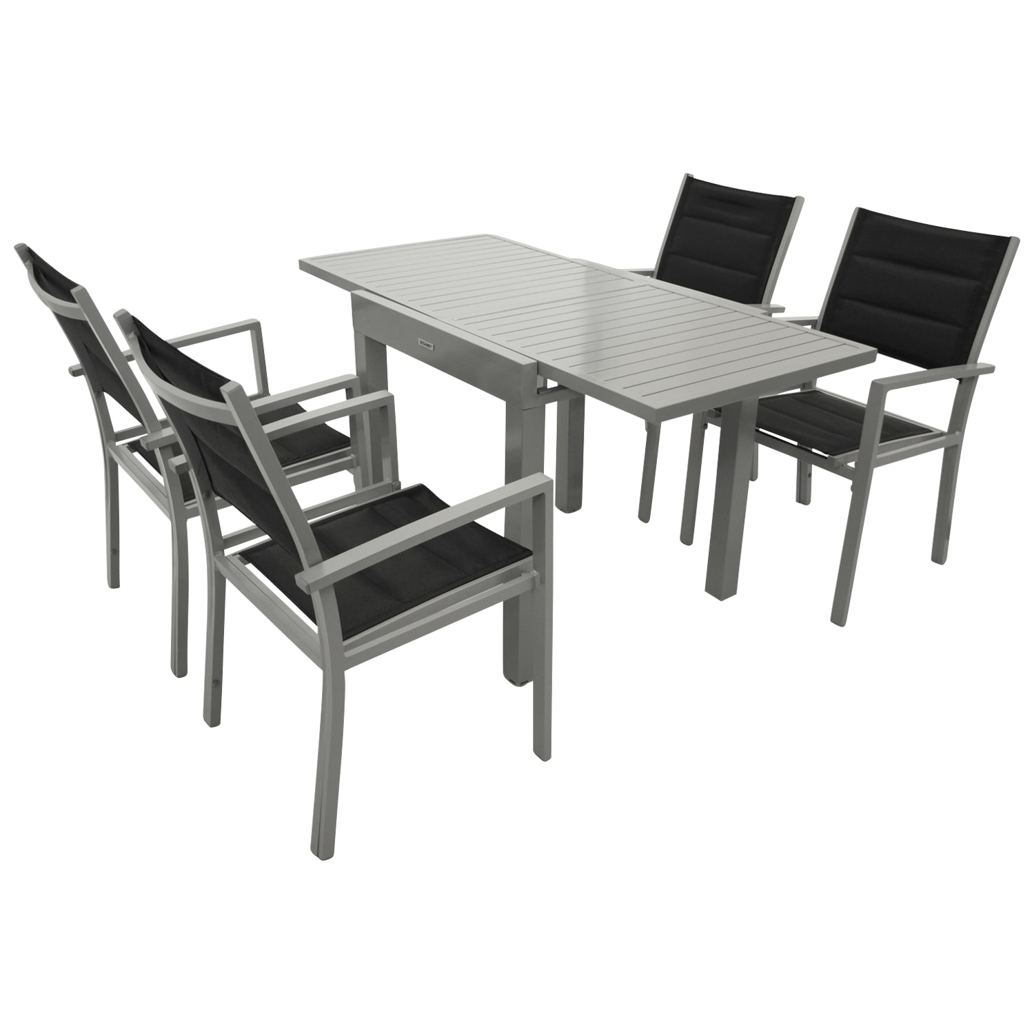 Garnitur TIRANA 5-teilig, Aluminium silbergrau + Kunstgewebe schwarz - Bild 1
