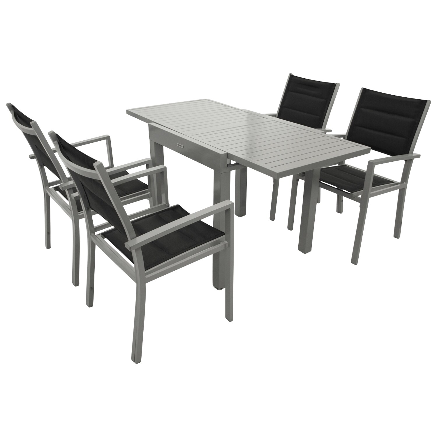 Garnitur TIRANA 5-teilig, Aluminium silbergrau + Kunstgewebe schwarz