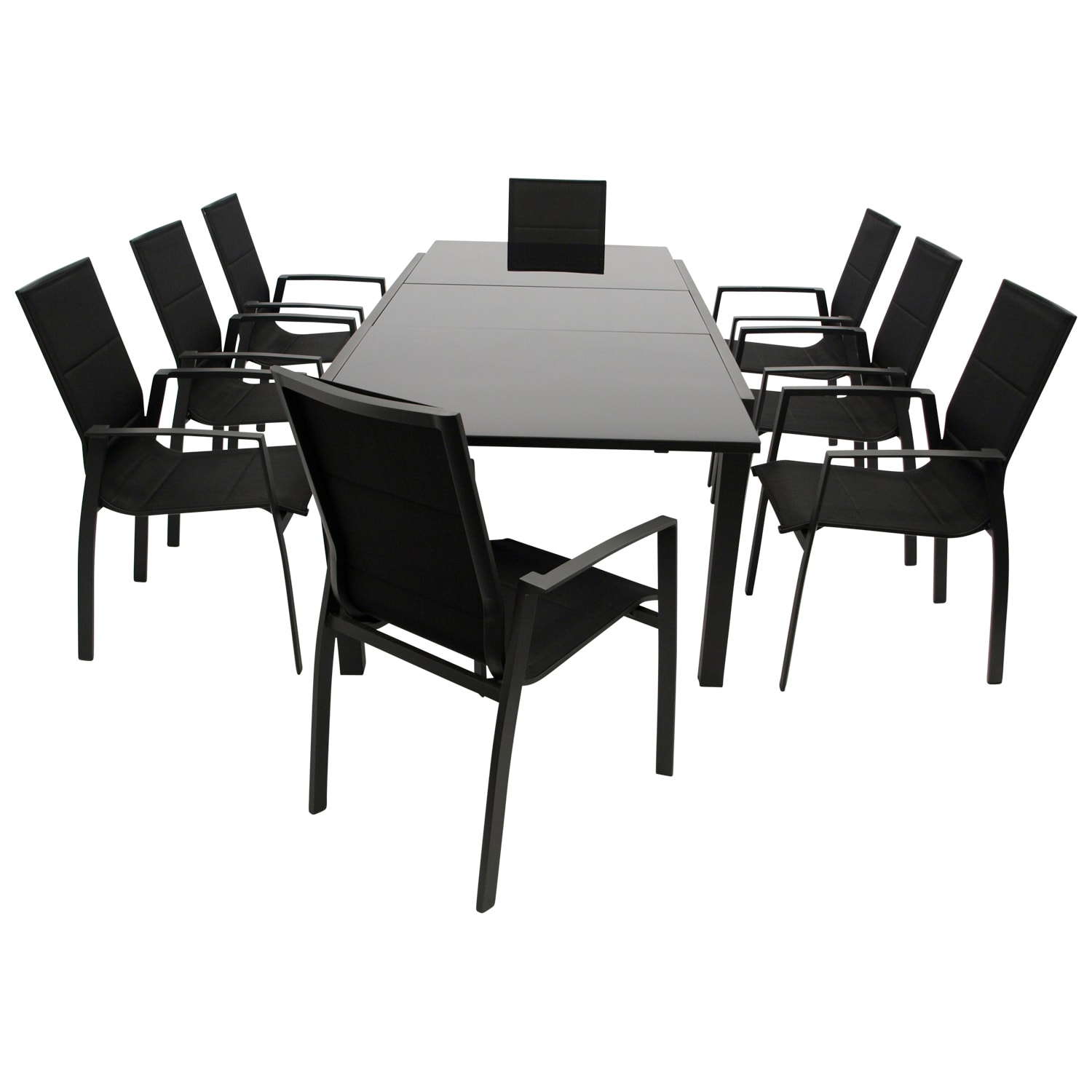 Garnitur ELBA 9-teilig, Aluminium anthrazit + Glas + Kunstgewebe schwarz - Bild 1