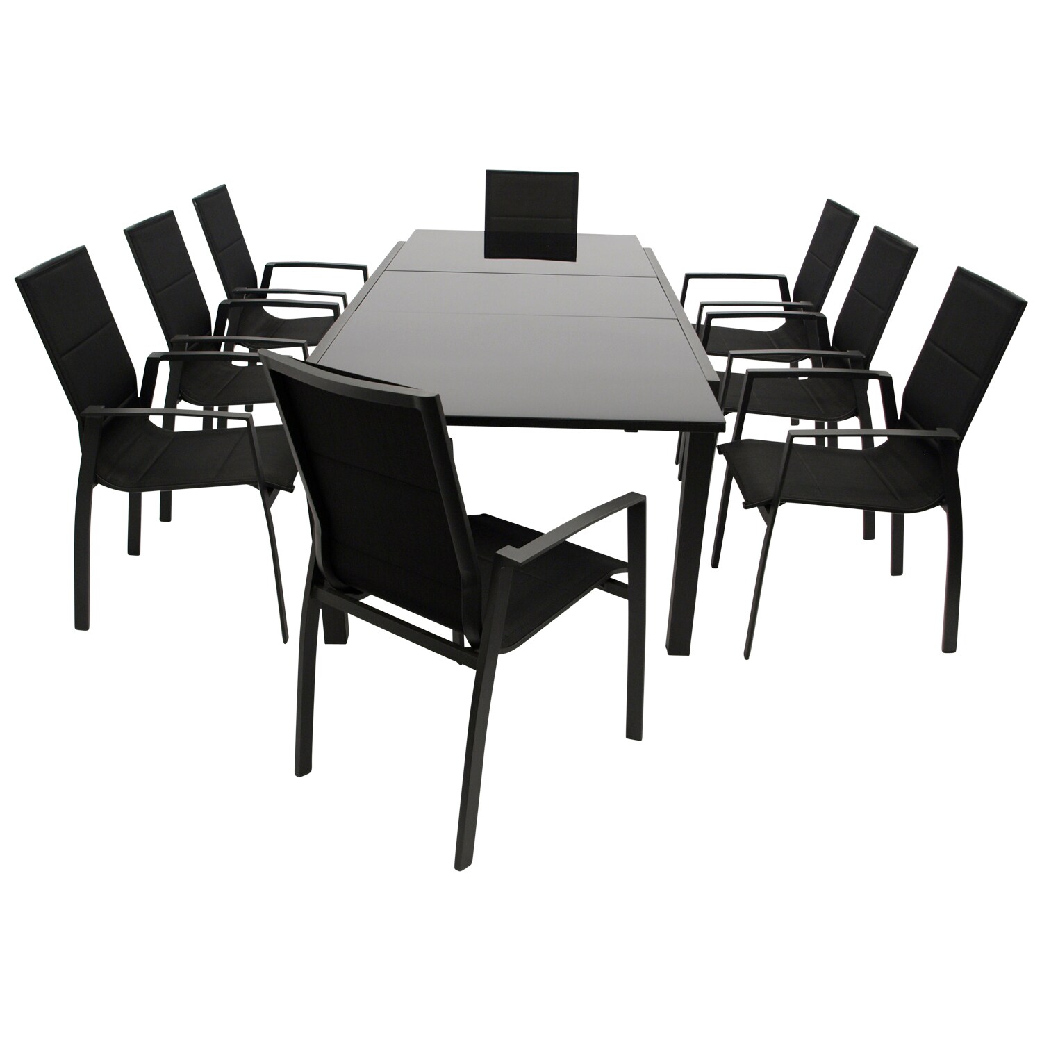 Garnitur ELBA 9-teilig, Aluminium anthrazit + Glas + Kunstgewebe schwarz