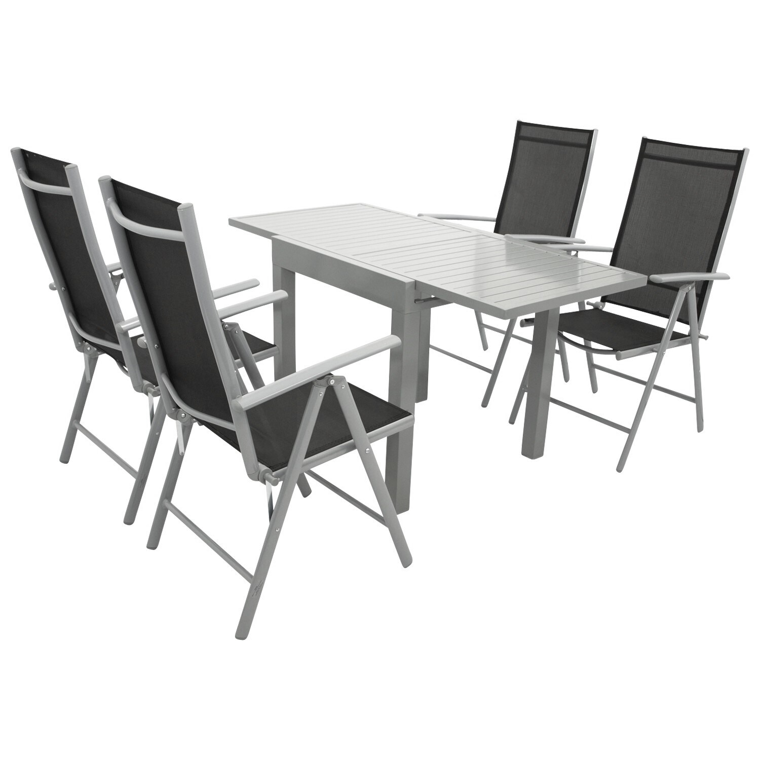 Garnitur TIRANA 5-teilig, Aluminium silbergrau + Kunstgewebe schwarz