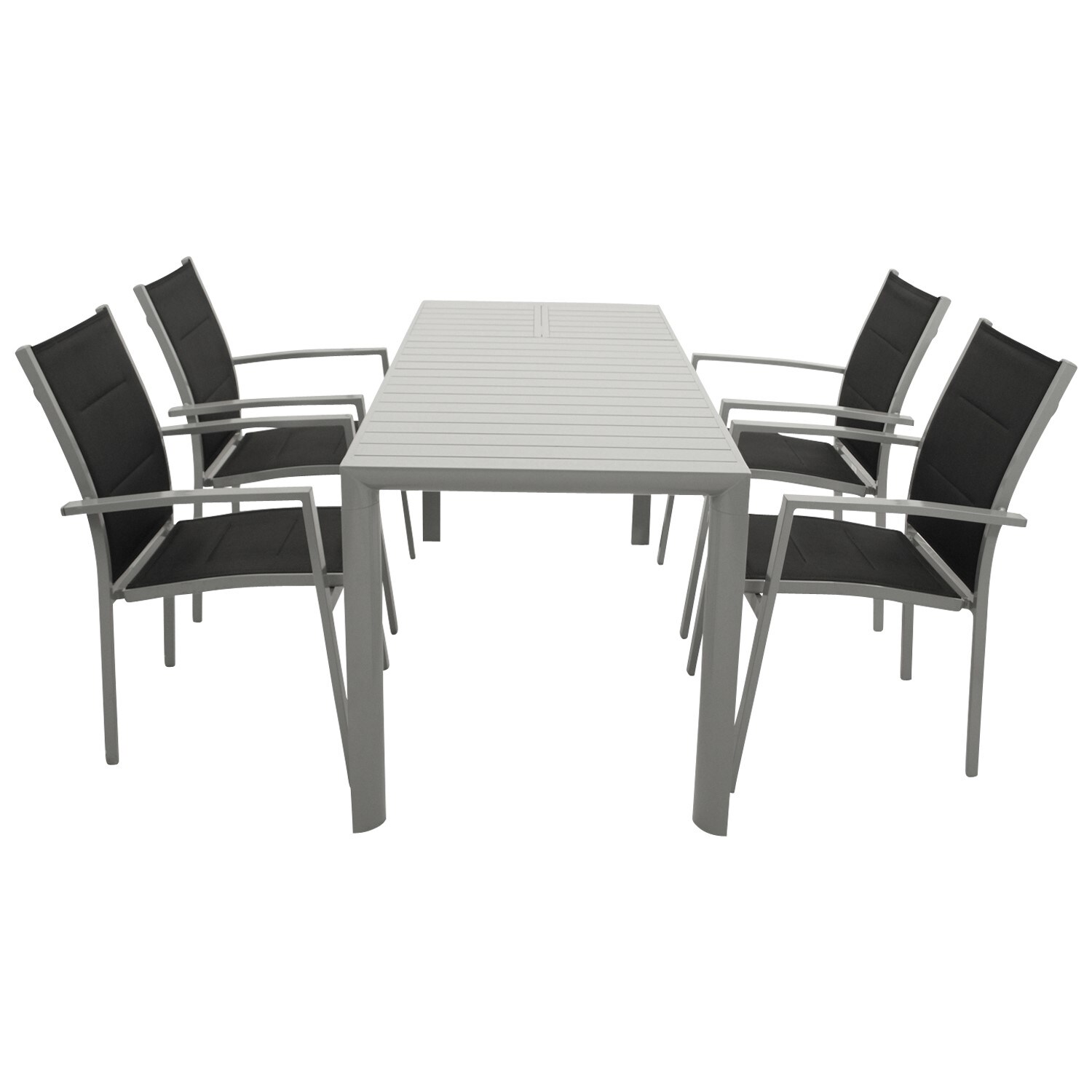 Garnitur BAGO 5-teilig, Aluminium silbergrau + Kunstgewebe schwarz