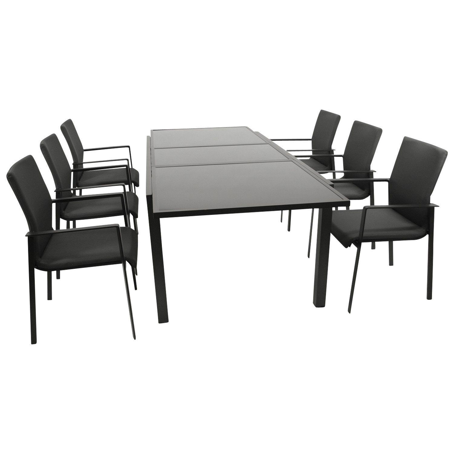 Garnitur TORINO 7-teilig, Alu + Glas + Kunstgewebe grau - Bild 1