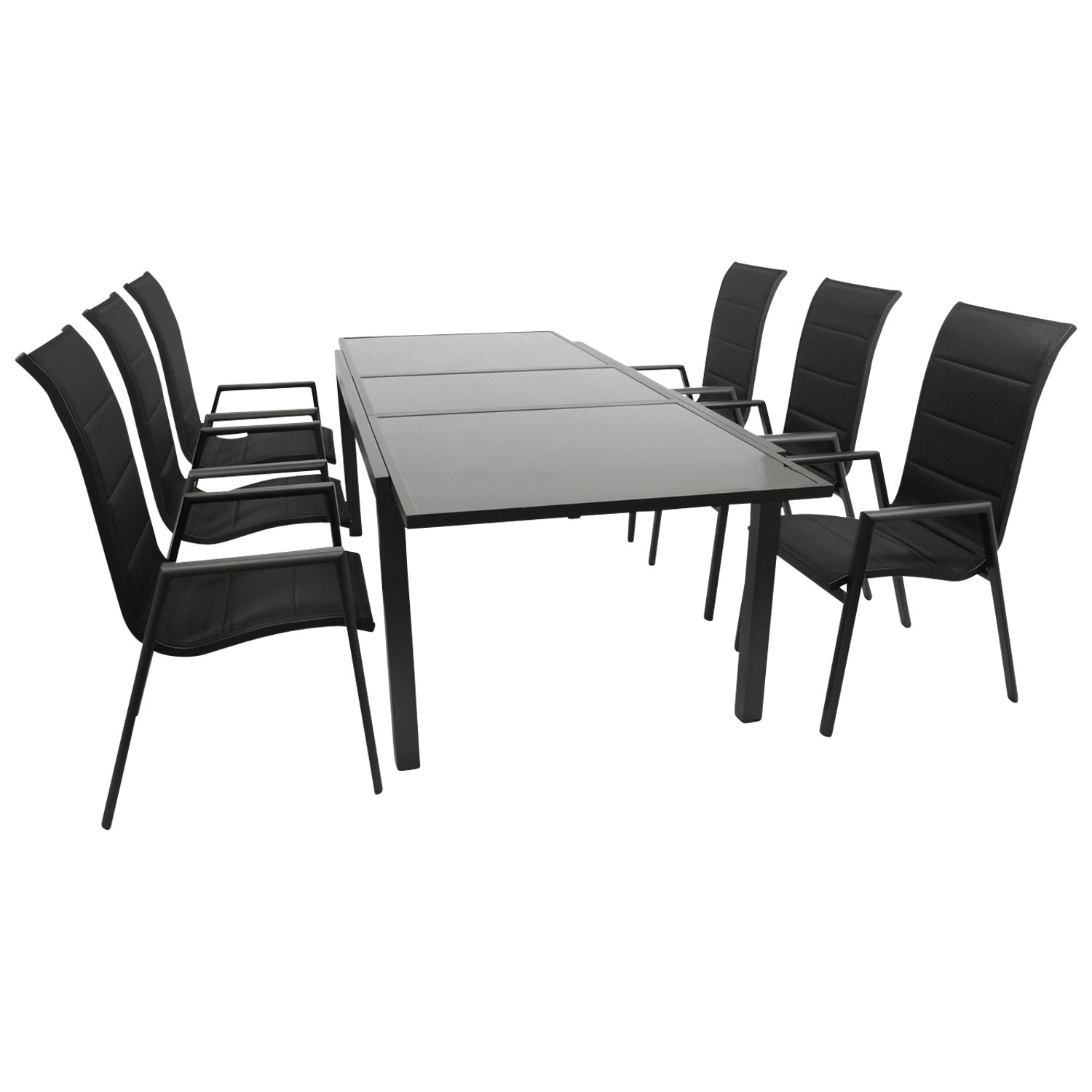 Garnitur TORINO 7-teilig, Alu + Glas + Kunstgewebe schwarz - Bild 1