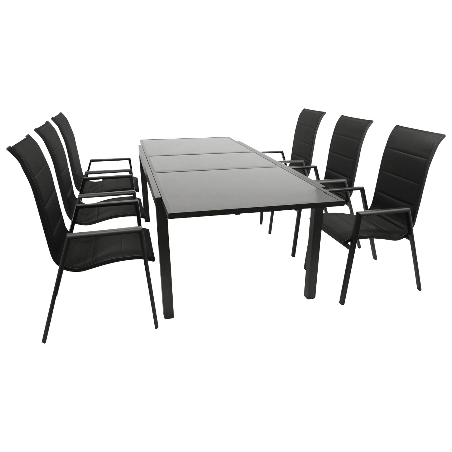 Garnitur TORINO 7-teilig, Alu + Glas + Kunstgewebe schwarz