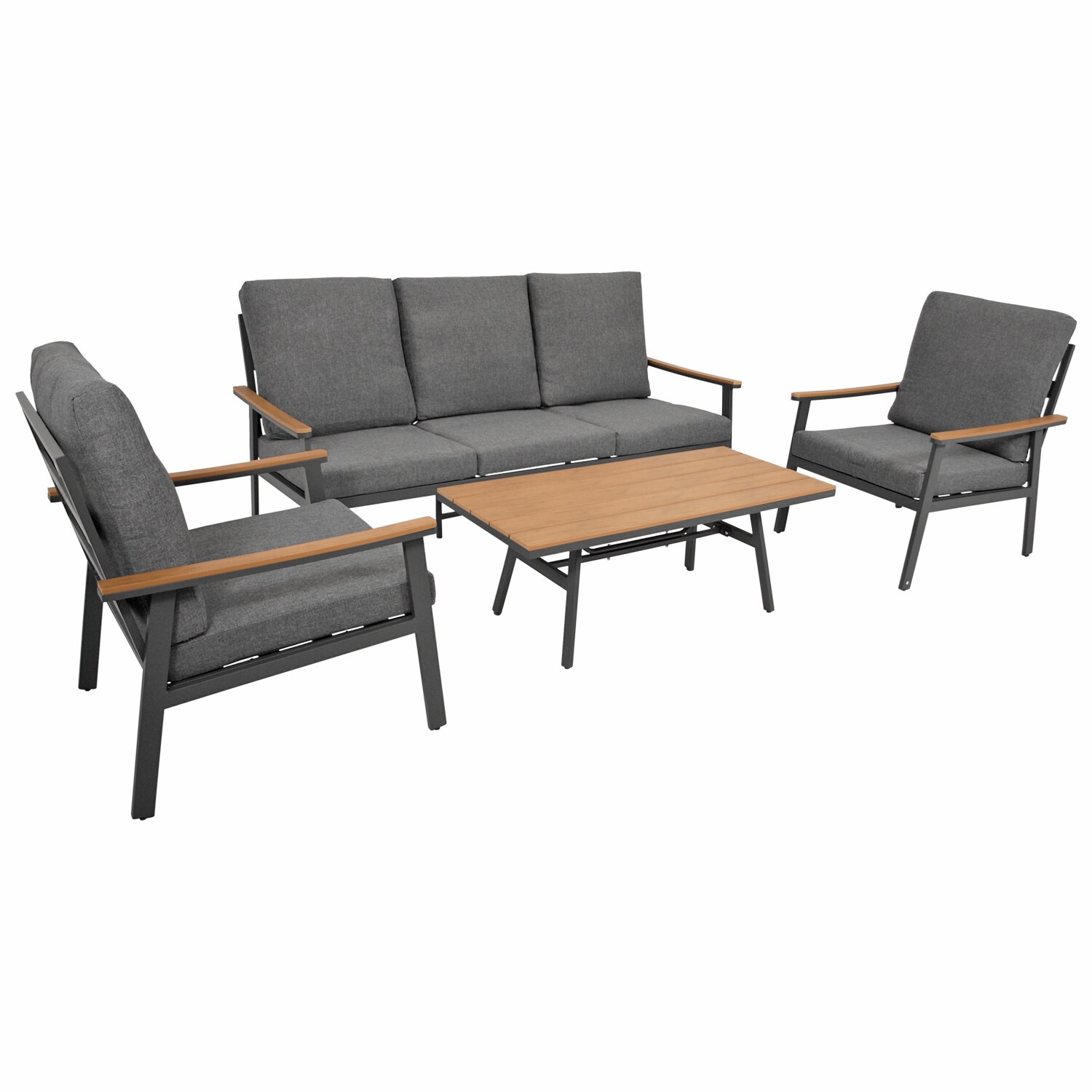 Lounge Set CALGARY, Alu anthrazit + Kunstholz braun, Polster grau - Bild 1