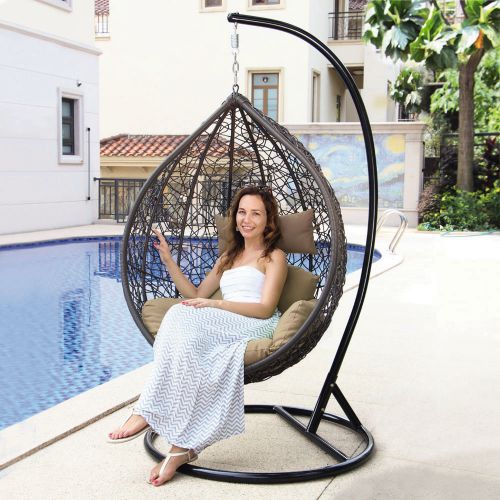 Home Deluxe Cielo Polyrattan H&auml;ngesessel mit Gestell, Korb grau - Bild 1