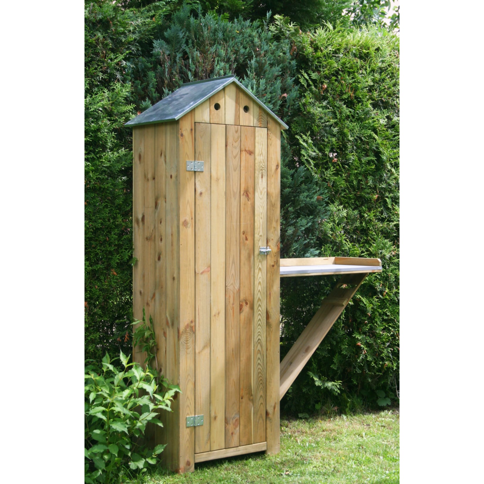 Dobar 56115e Gartenger&auml;teschrank mit ausklappbarem Pflanztisch, natur - Bild 1