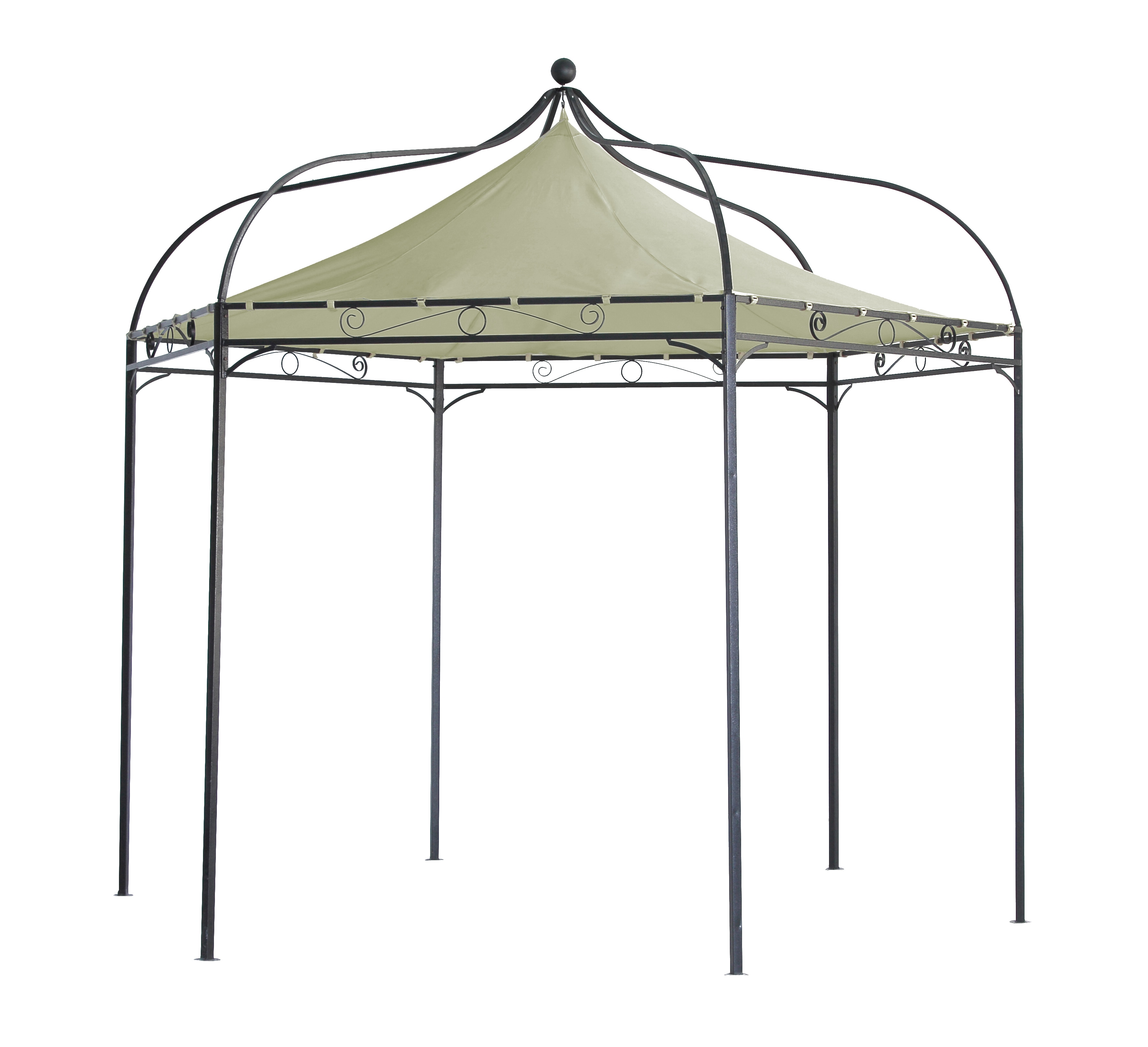 Pavillon MODENA 6-eckig, Stahl schwarz, Plane PVC-beschichtet &eacute;cru - Bild 1