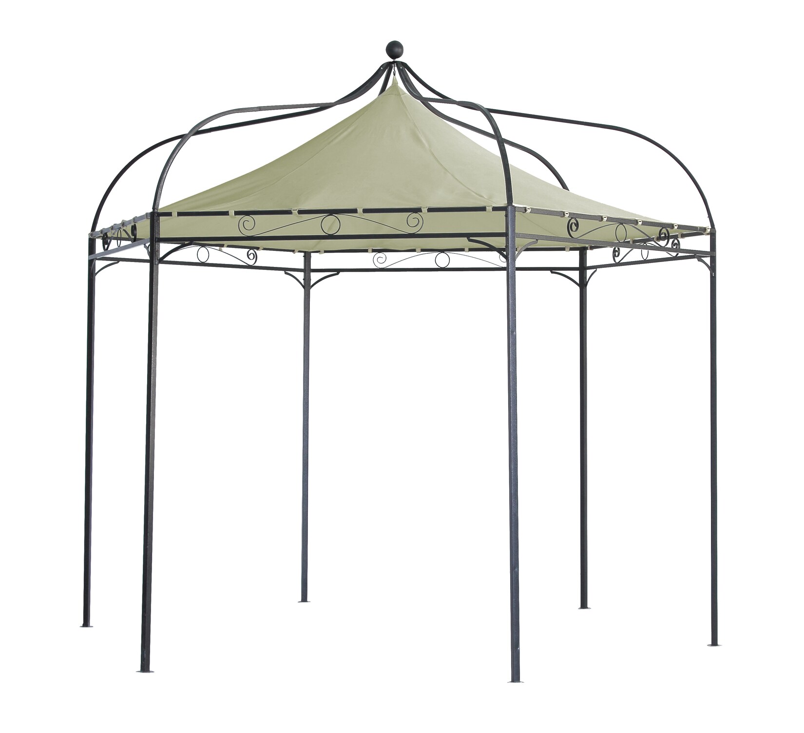 Pavillon MODENA 6-eckig, Stahl schwarz, Plane PVC-beschichtet écru