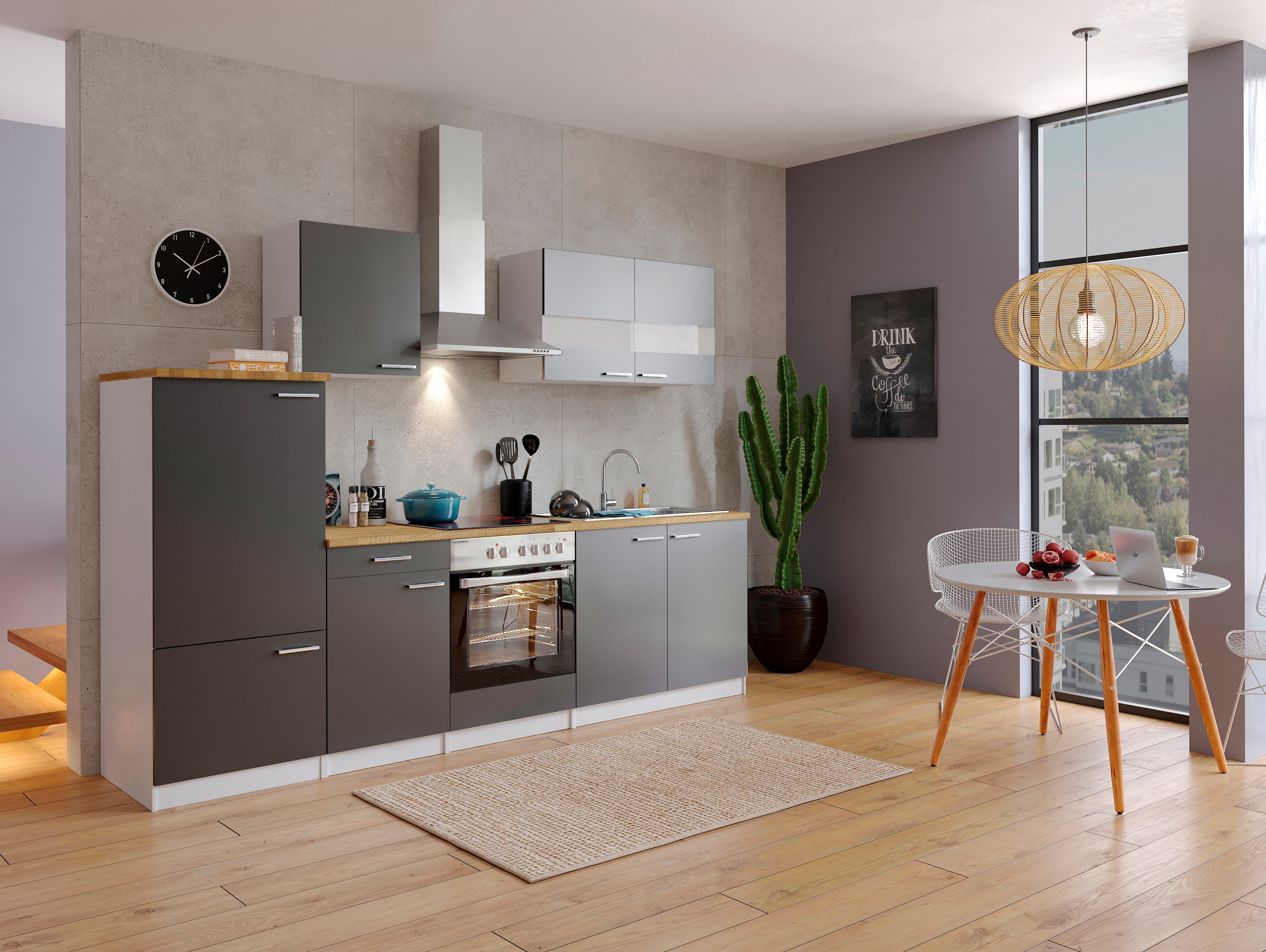 Respekta K&uuml;chenzeile KB270WGC 270 cm Wei&szlig; - Grau - Bild 1