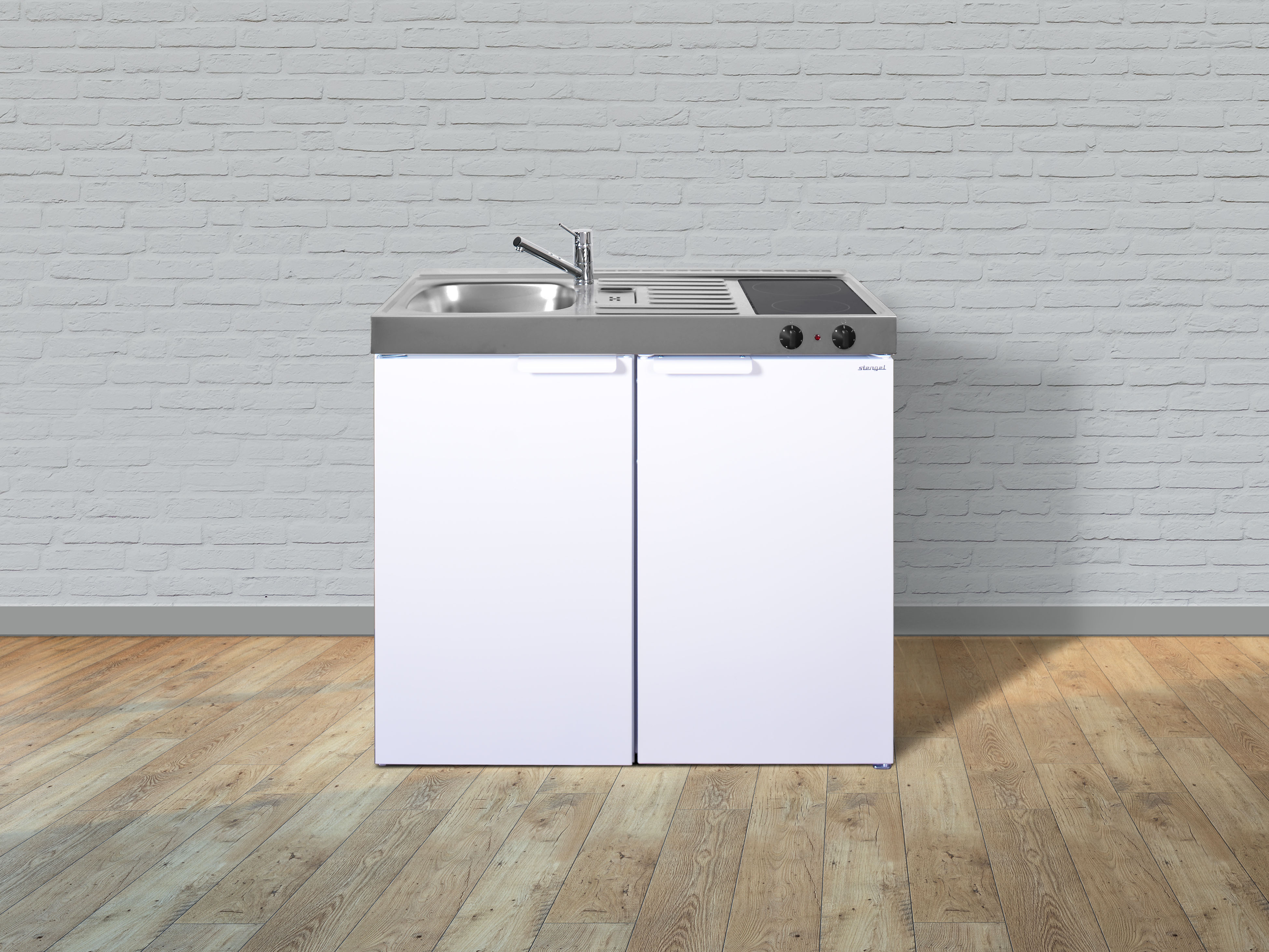 Stengel Küchen Kitchenline MK 100 weiß - Glaskeramikkochfeld links