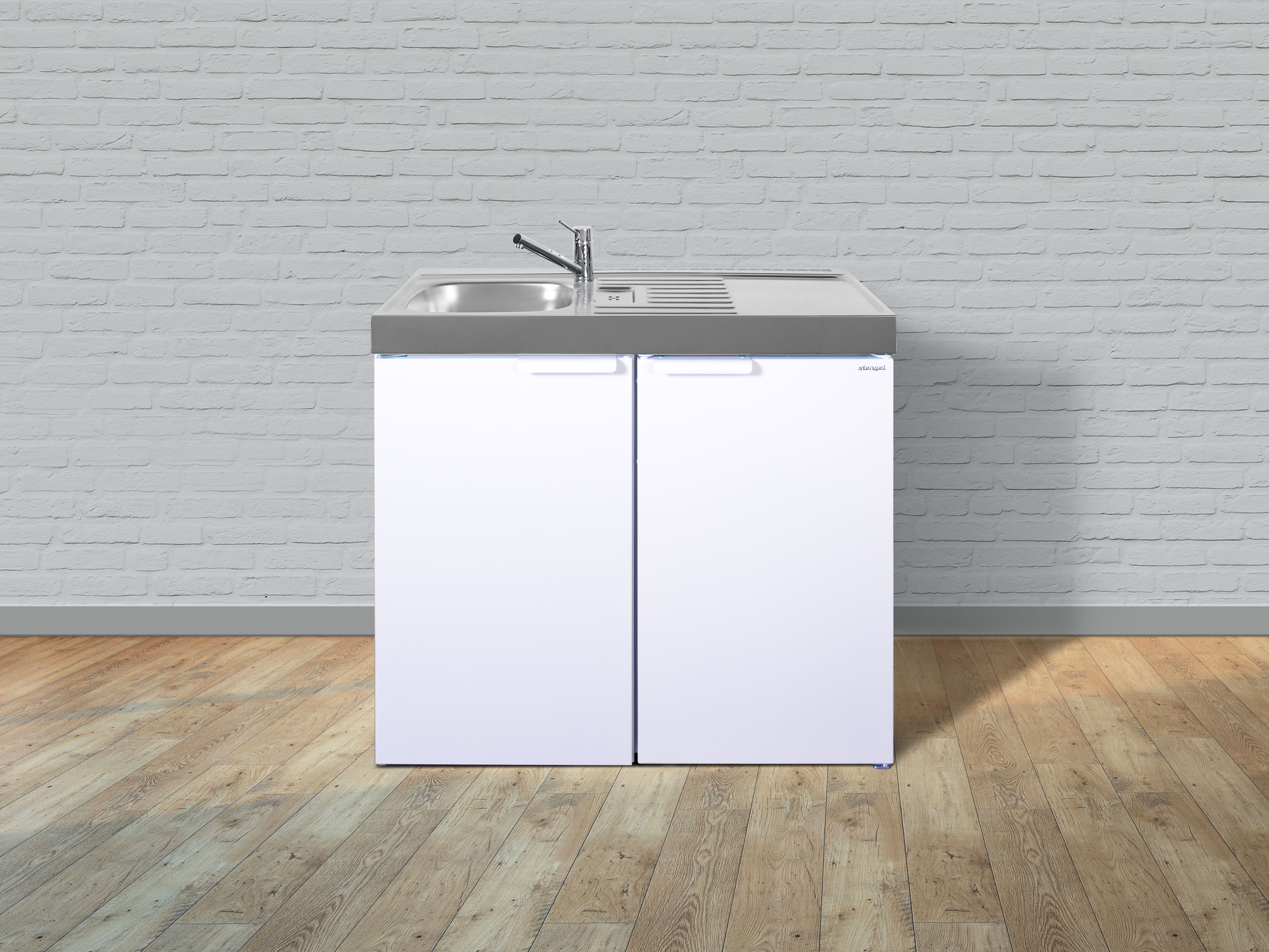 Stengel Küchen Kitchenline MK 100 weiß - ohne Kochfeld links, Becken rechts
