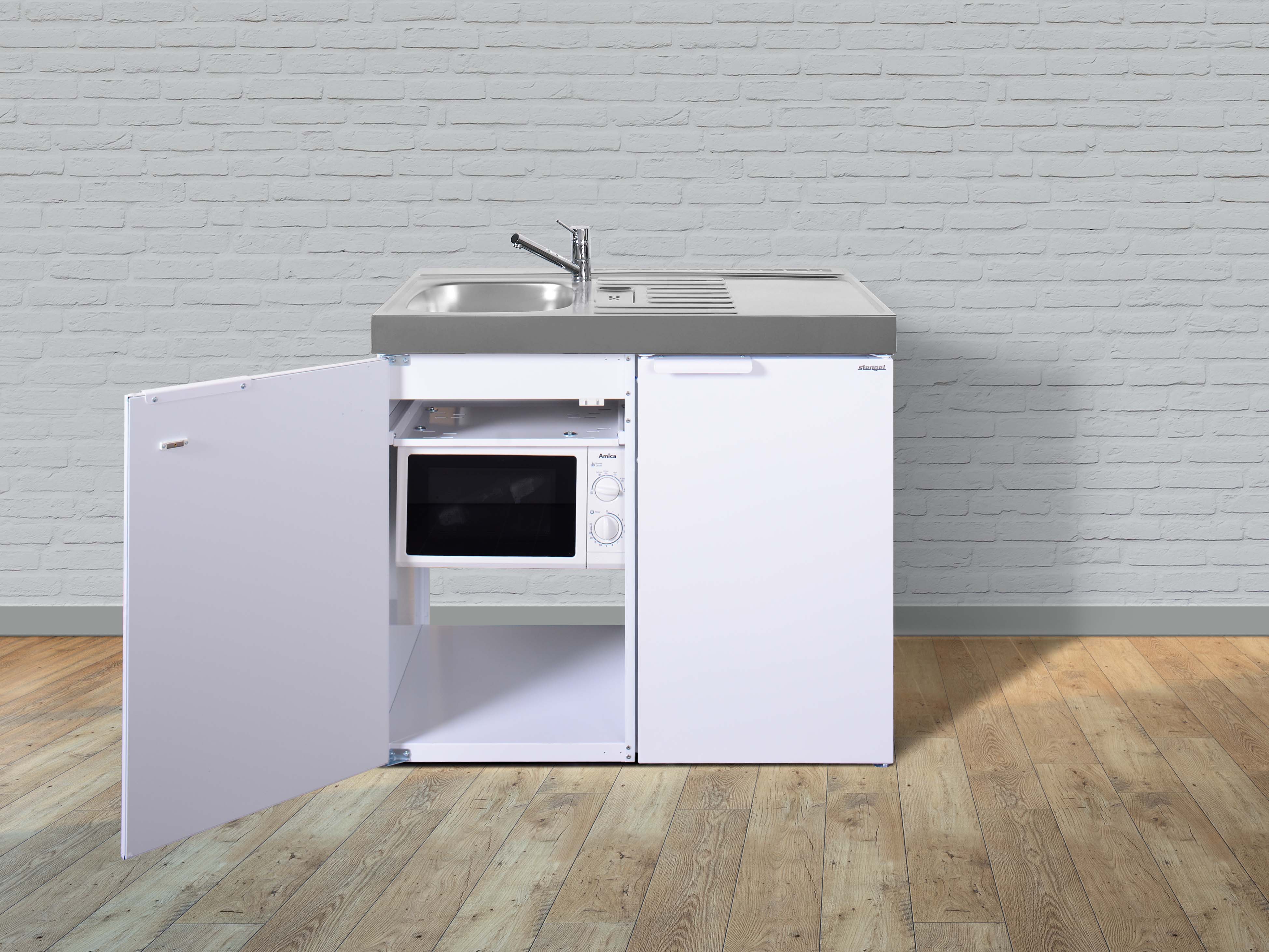 Stengel K&uuml;chen Kitchenline MKM 100 wei&szlig; - ohne Kochfeld rechts Becken links - Bild 1