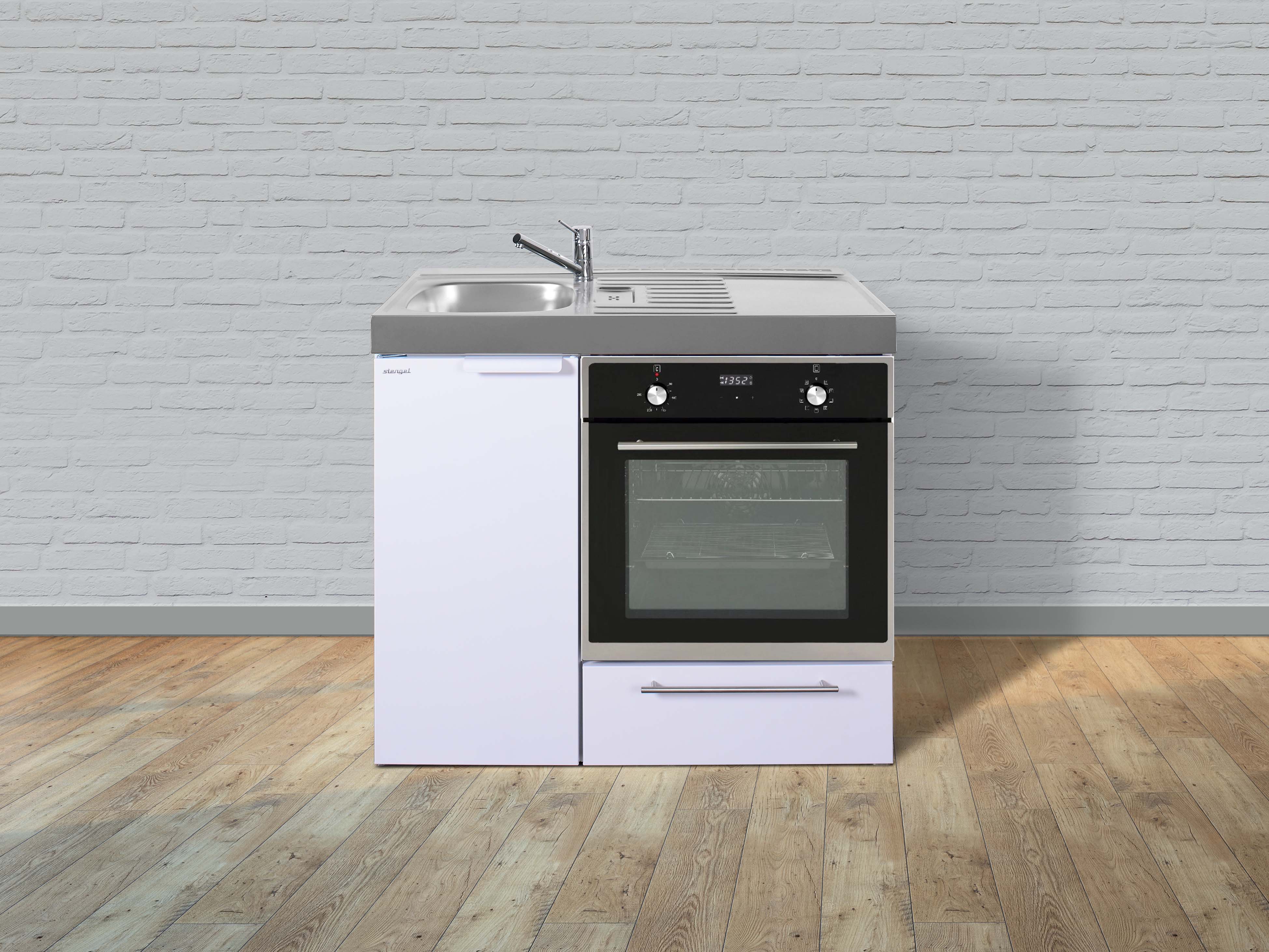 Stengel Küchen Kitchenline MKB 100 weiß - ohne Kochfeld links, Becken rechts
