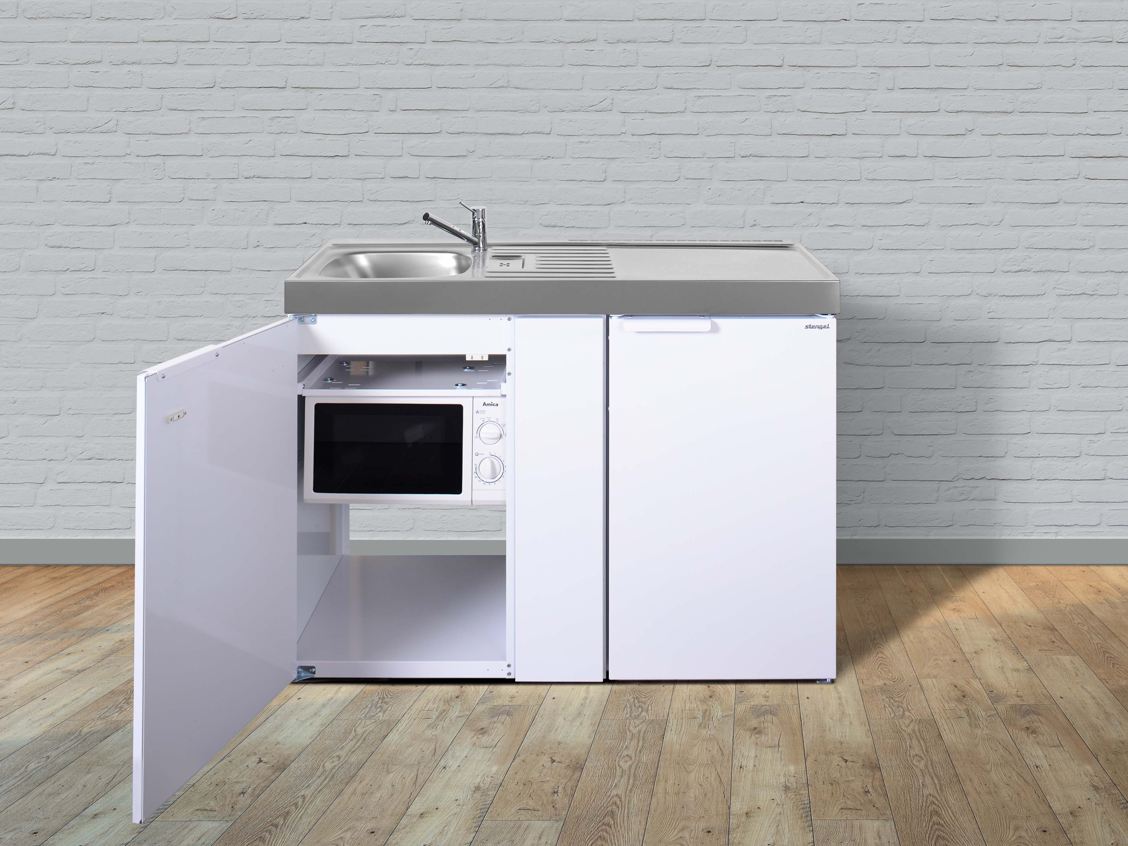 Stengel Küchen Kitchenline MKM 120 weiß - ohne Kochfeld links, Becken rechts