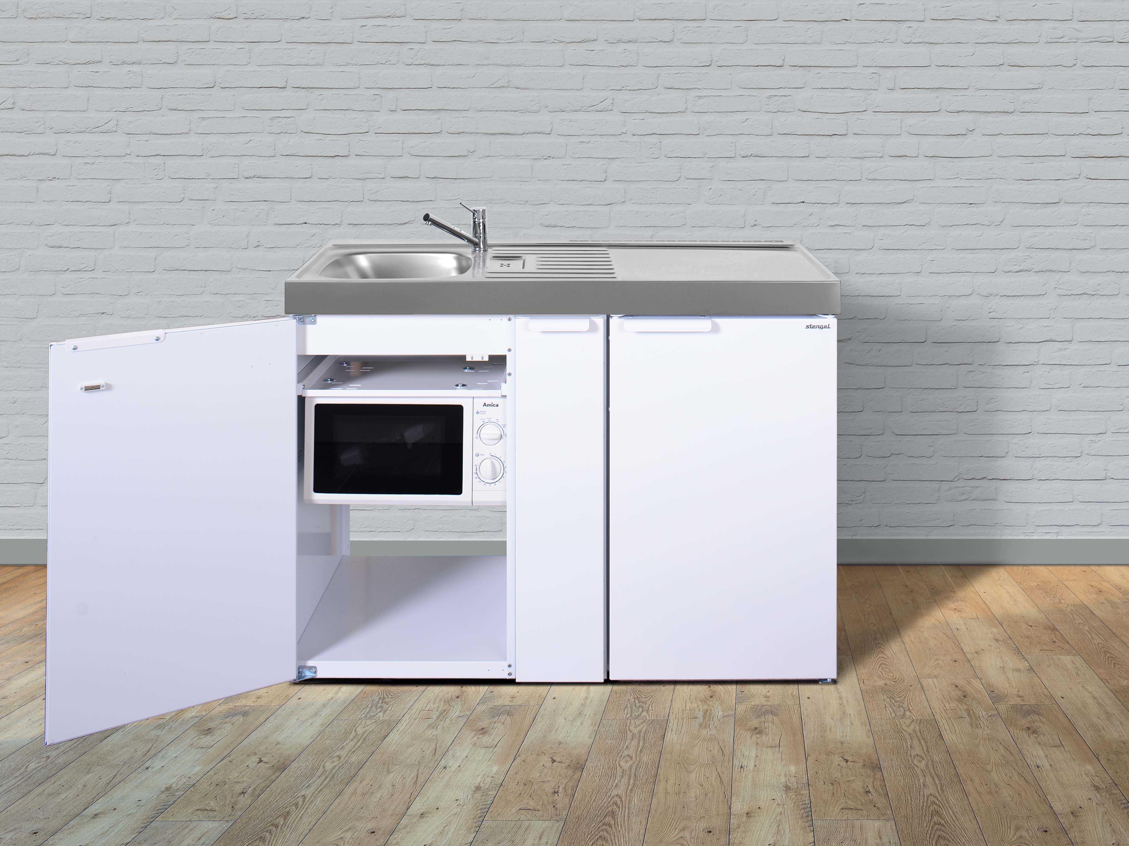 Stengel Küchen Kitchenline MKM 120 A weiß - ohne Kochfeld links, Becken rechts