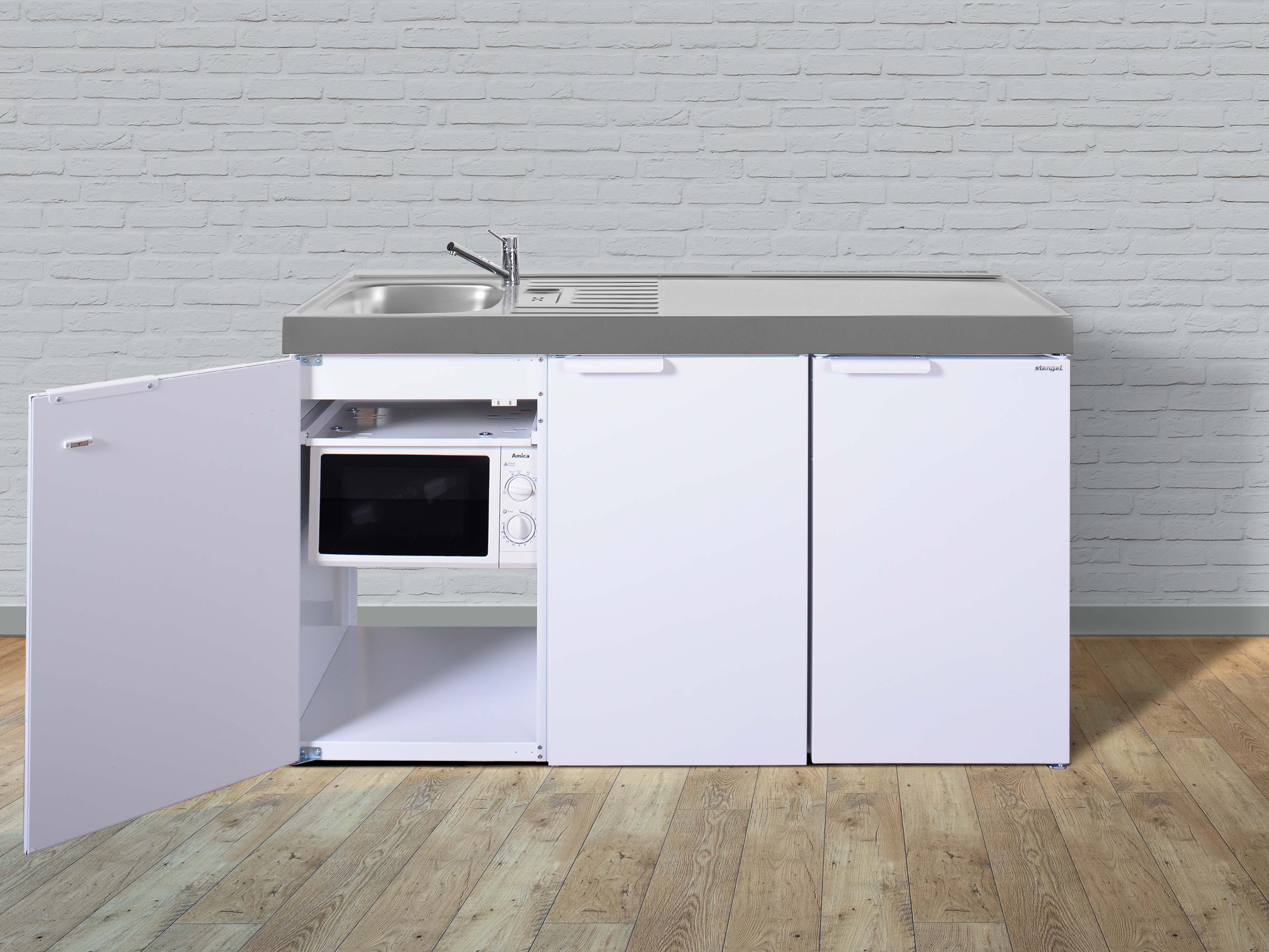 Stengel Küchen Kitchenline MKM 150 weiß – ohne Kochfeld links, Becken rechts | 04036089052681