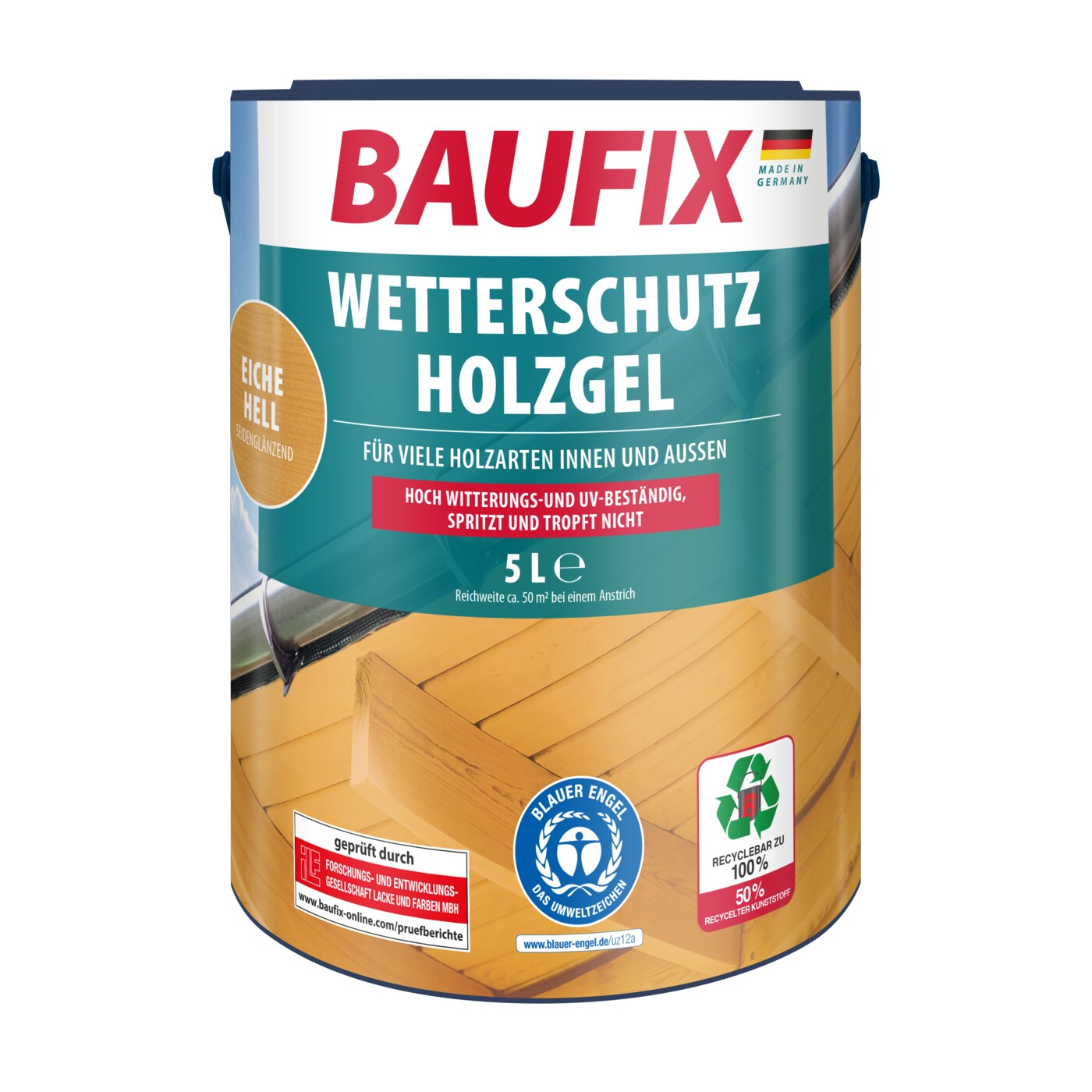 BAUFIX Wetterschutz-Holzgel eiche hell seidenglänzend, 5 Liter, Holzlasur | 04014505032097