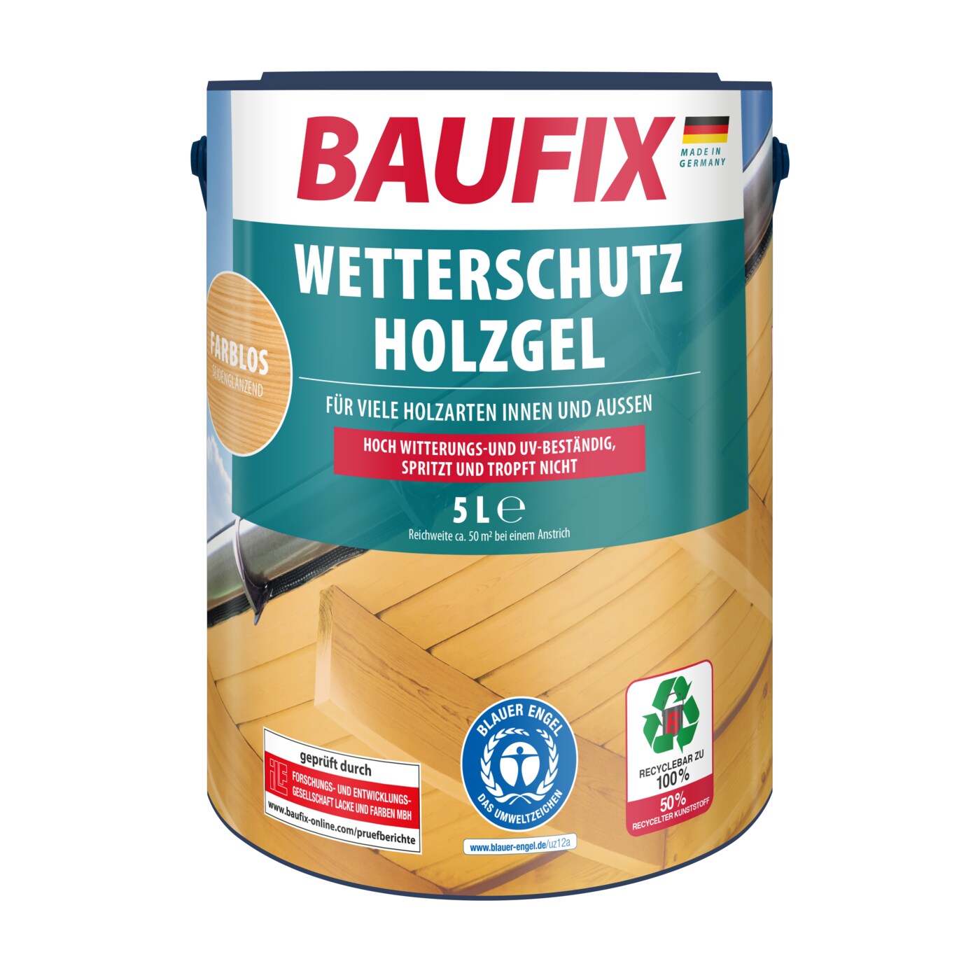 BAUFIX Wetterschutz-Holzgel farblos seidenglänzend, 5 Liter, Holzlasur | 04014505033490