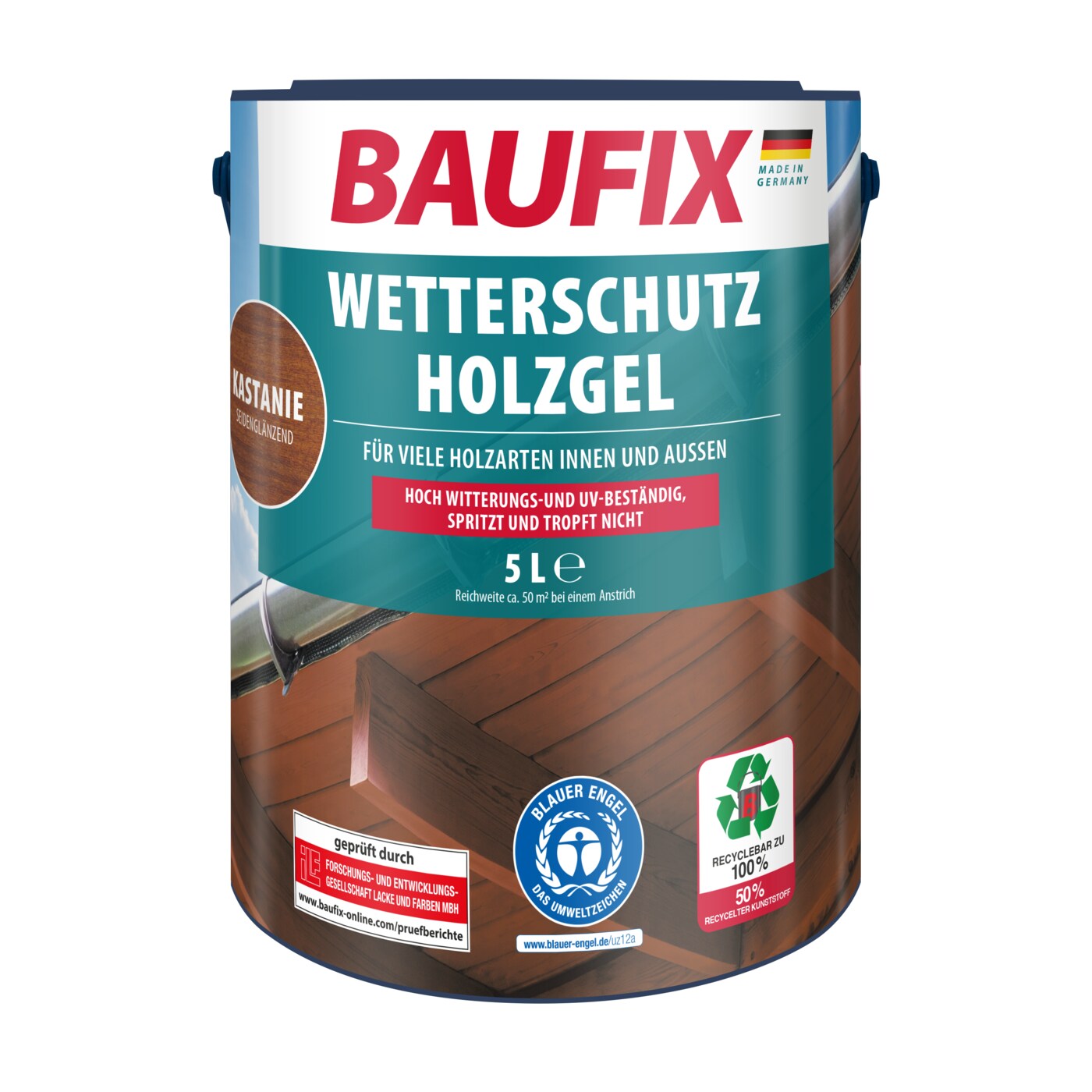 BAUFIX Wetterschutz-Holzgel kastanie seidengl&auml;nzend, 5 Liter, Holzlasur - Bild 1