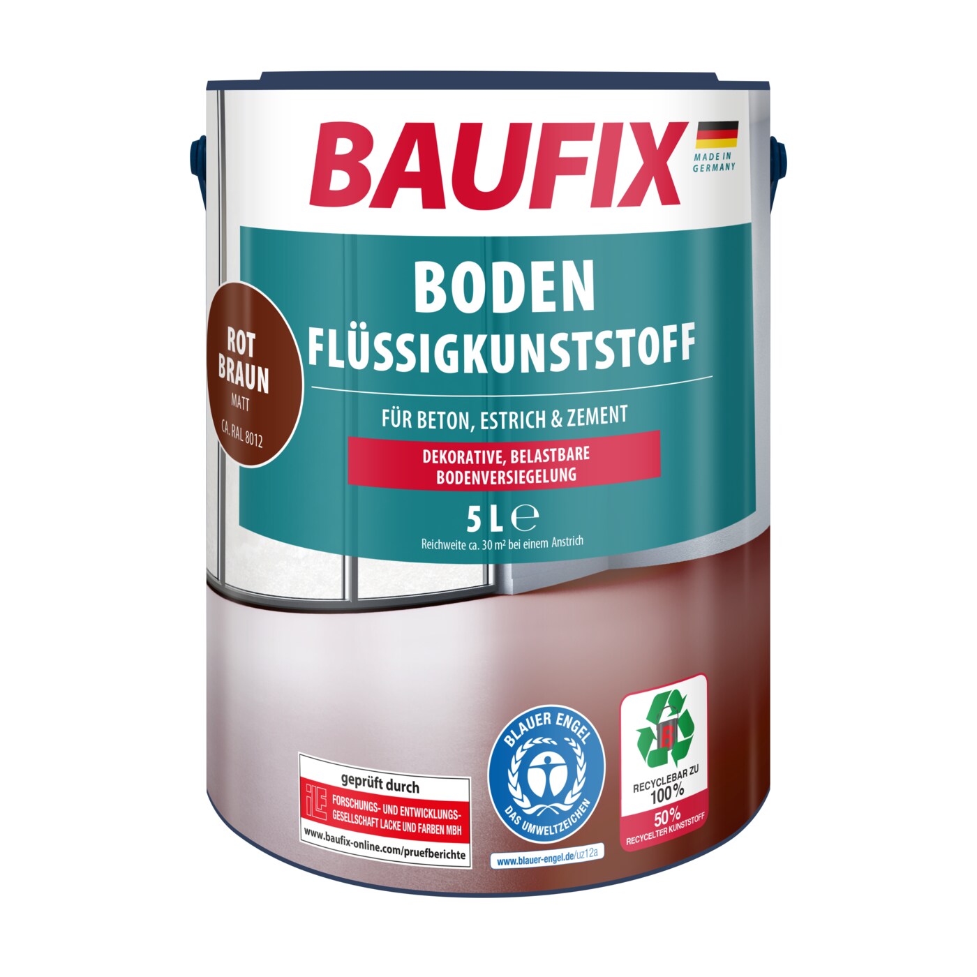 BAUFIX Boden-Flüssigkunststoff rotbraun matt, 5 Liter, Beton- und Bodenfarbe | 04014505034213