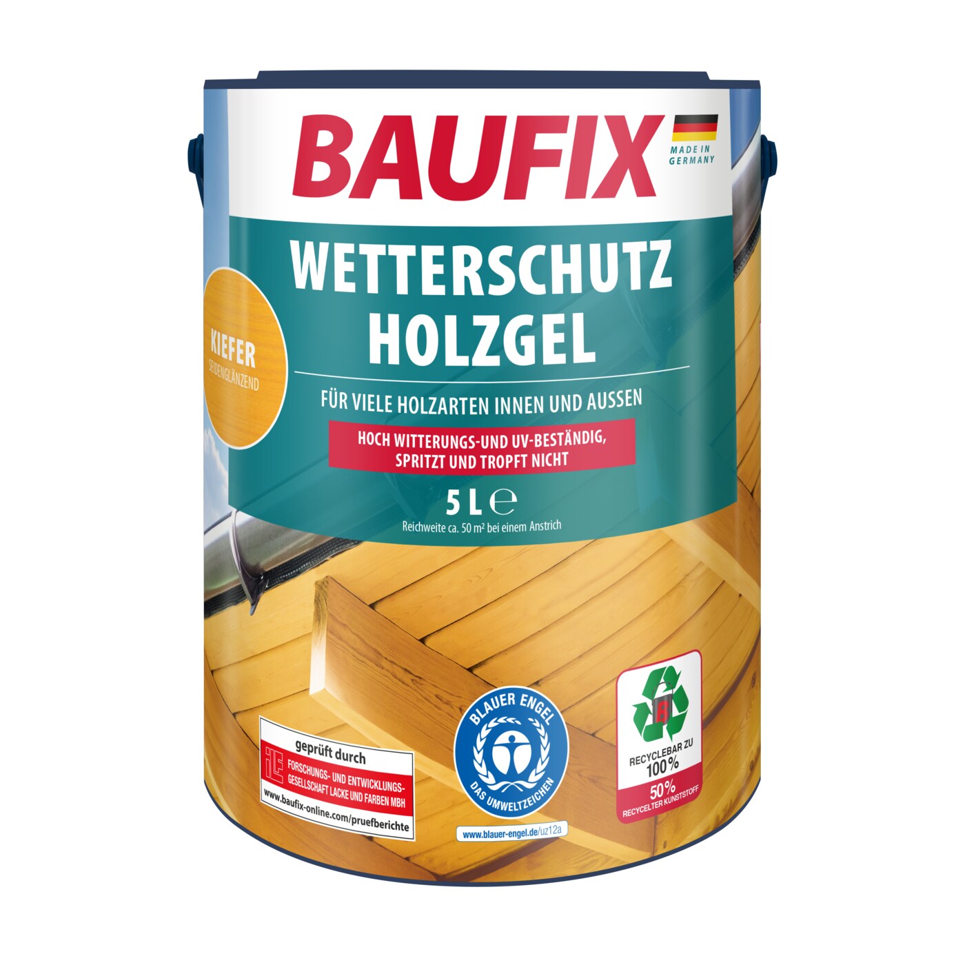 BAUFIX Wetterschutz-Holzgel kiefer seidenglänzend, 5 Liter, Holzlasur | 04014505032066
