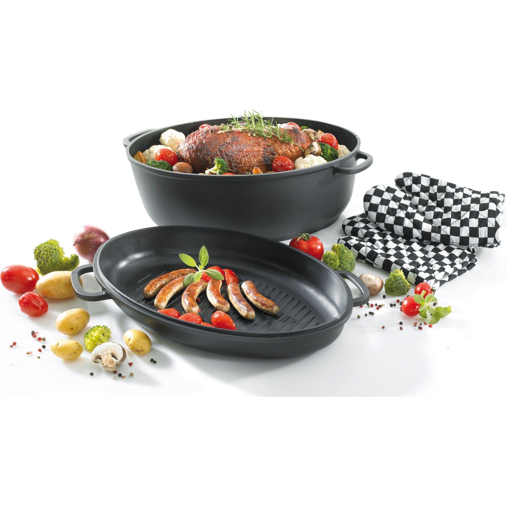 Aluguss Multibr&auml;ter LEIPZIG mit Grilldeckel 38x26 cm - Bild 1