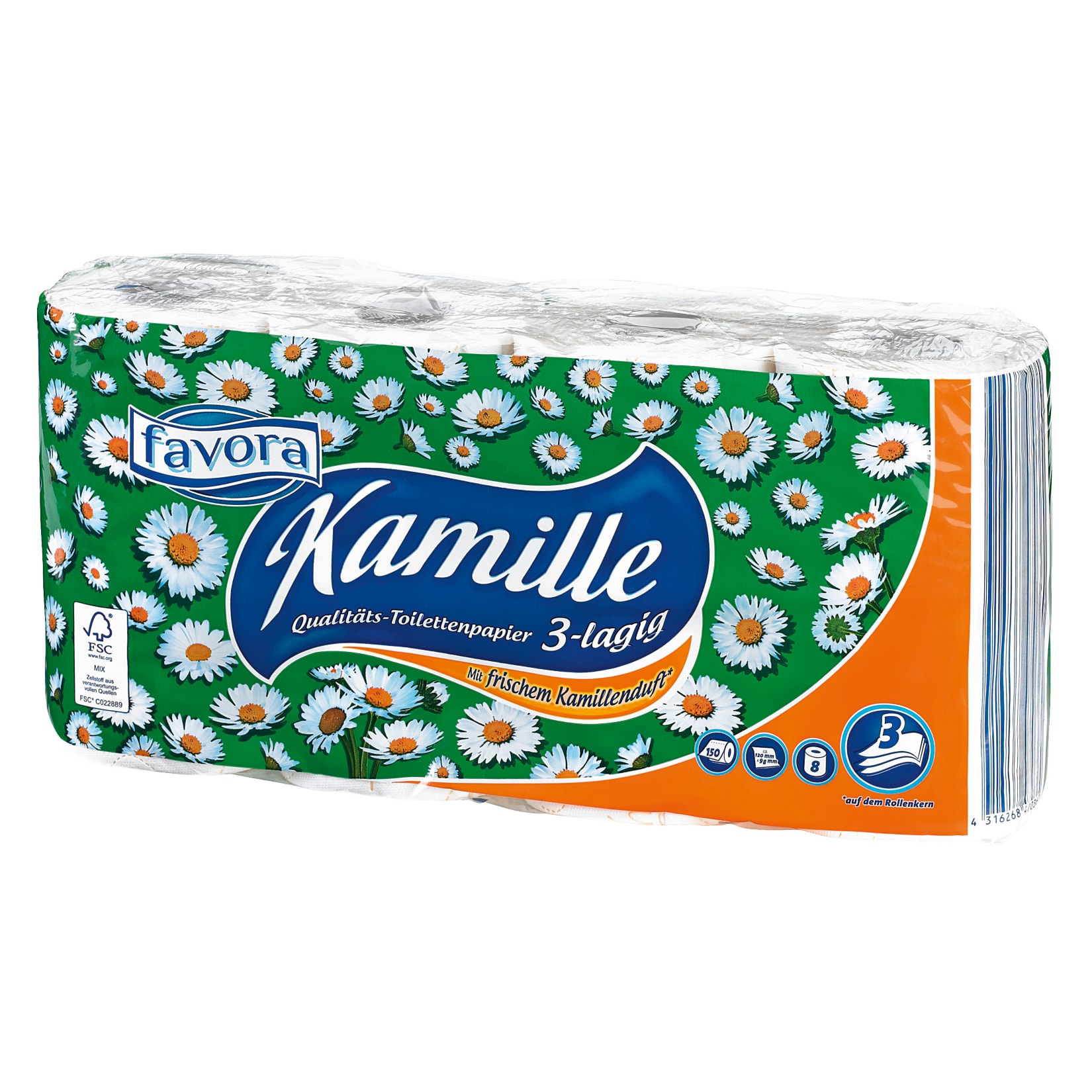 Favora Toilettenpapier Kamille 3lg. 8x150 Blatt - Bild 1