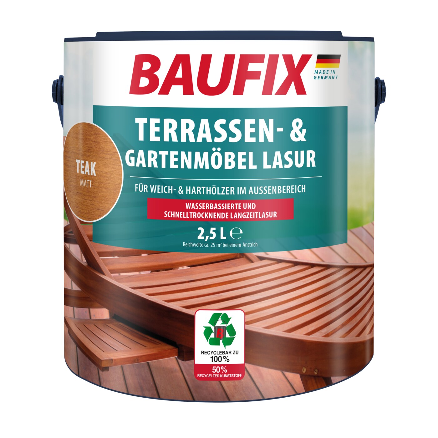 BAUFIX Terrassen- & Gartenm&ouml;bel-Lasur teak matt, 2.5 Liter, Holz&ouml;l - Bild 1