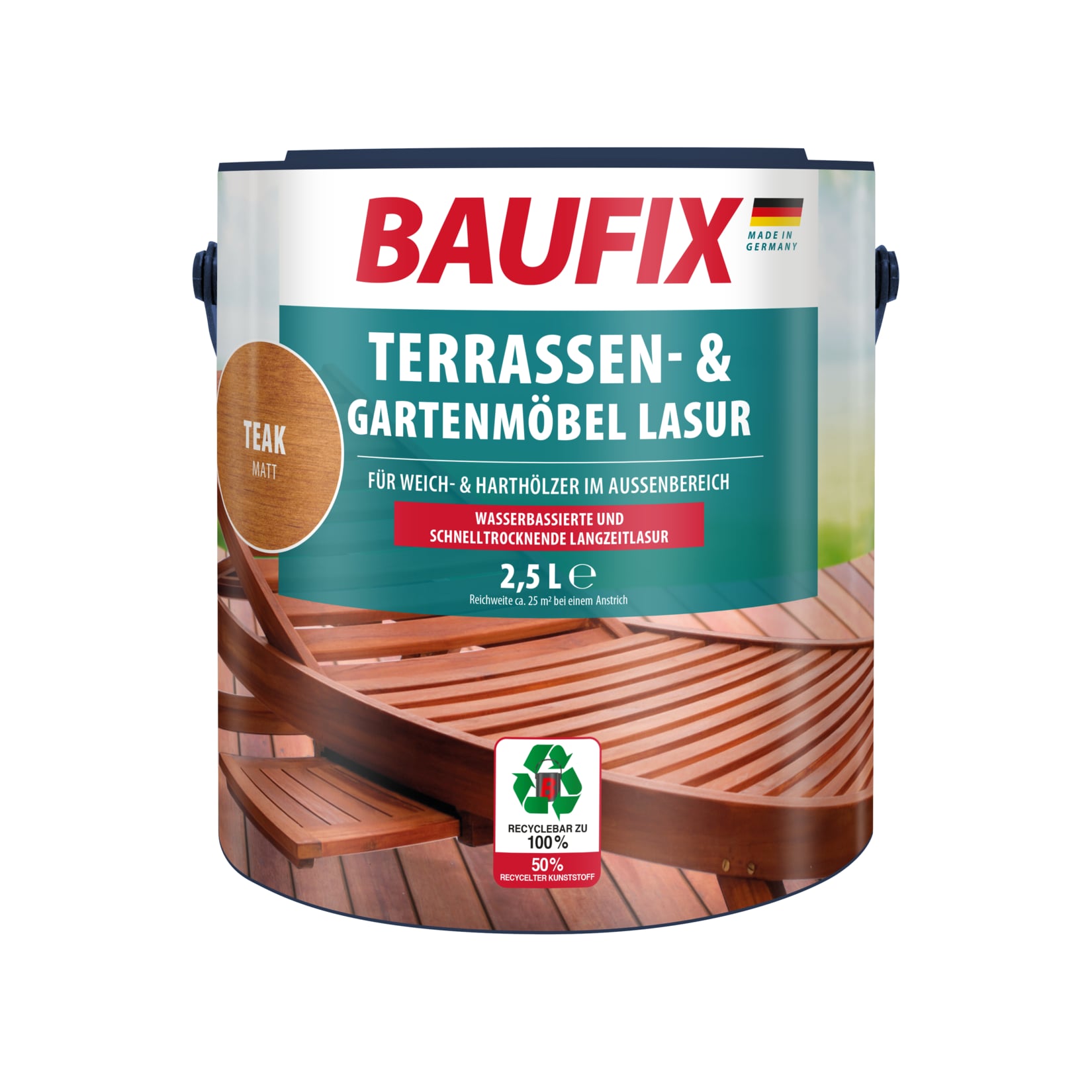 BAUFIX Terrassen- & Gartenmöbel-Lasur teak matt, 2.5 Liter, Holzöl