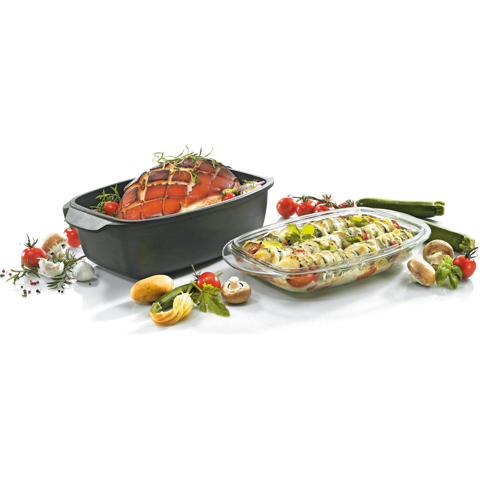 Aluguss-Universalbräter LEIPZIG mit Glasdeckel 33×21 cm | 04006776045425