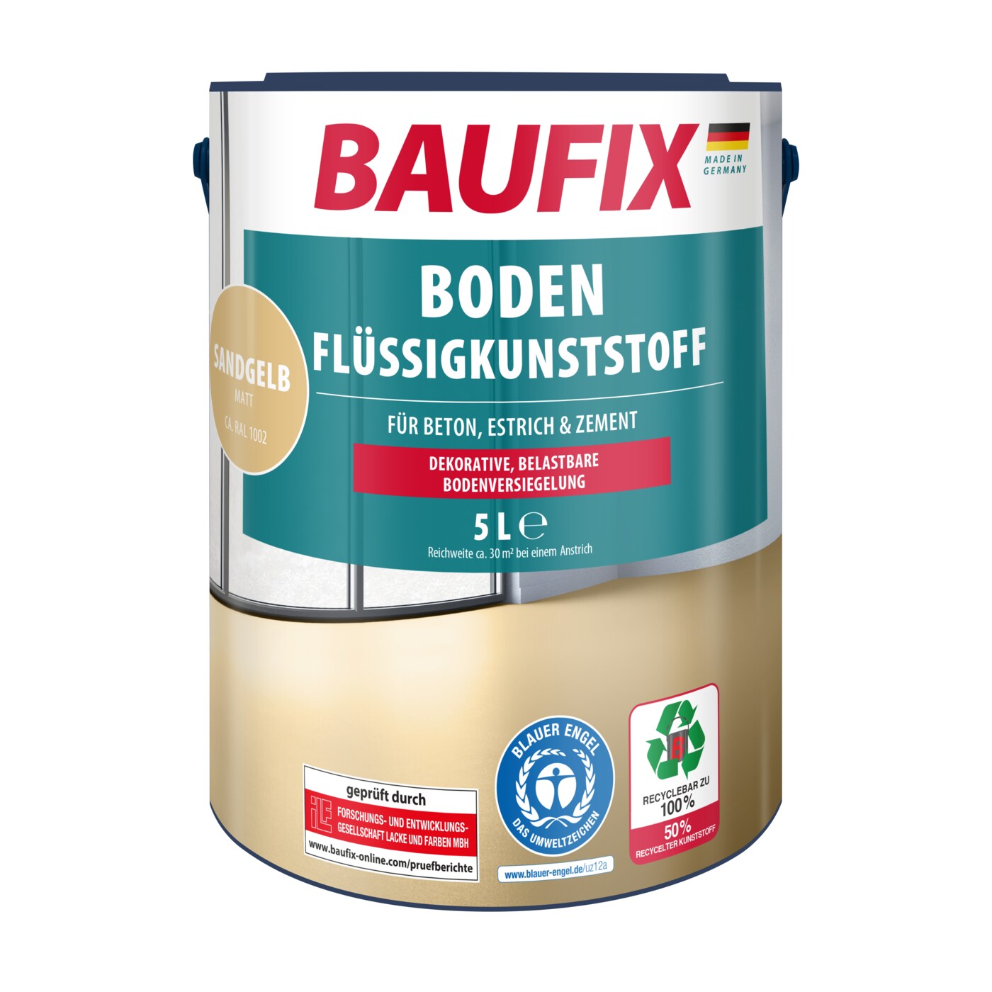 BAUFIX Boden-Flüssigkunststoff sand matt, 5 Liter, Beton- und Bodenfarbe | 04014505040894