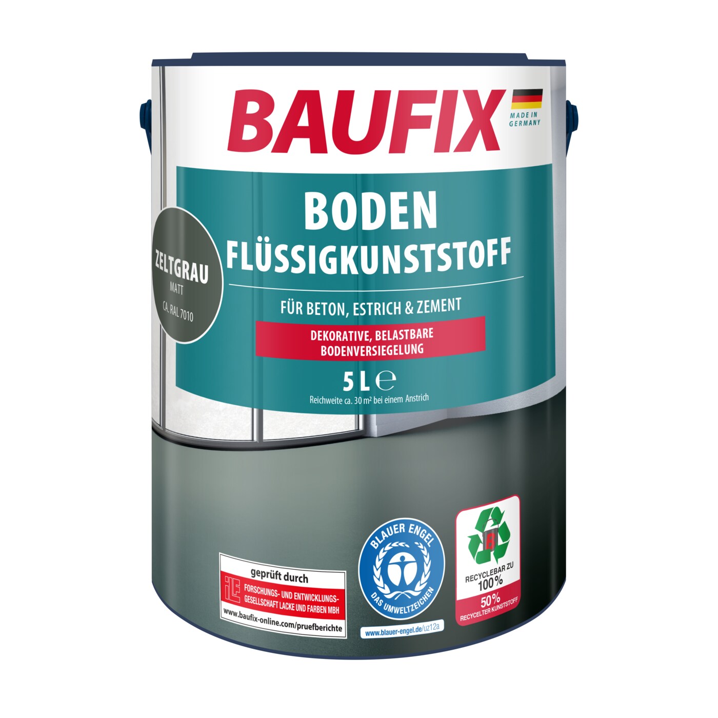BAUFIX Boden-Fl&uuml;ssigkunststoff zeltgrau matt, 5 Liter, Beton- und Bodenfarbe - Bild 1