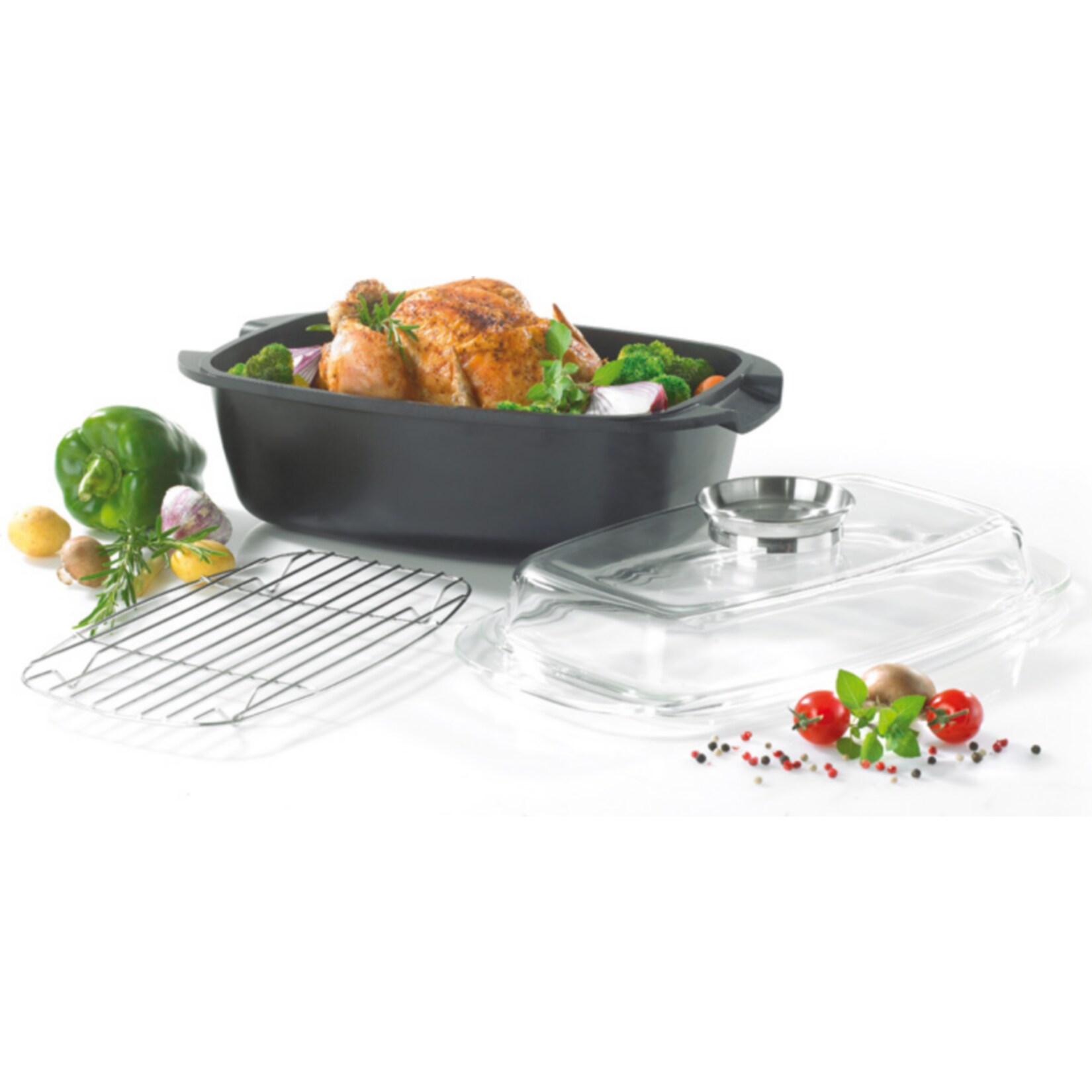 Universalbräter 33×22 cm Potsdam mit Aromaknopf und Gittereinsatz | 04006776066079