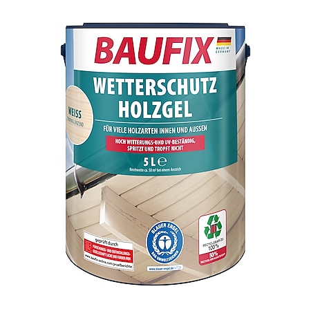 BAUFIX Wetterschutz-Holzgel weiss seidenglänzend, 5 Liter, Holzlasur - Bild 1