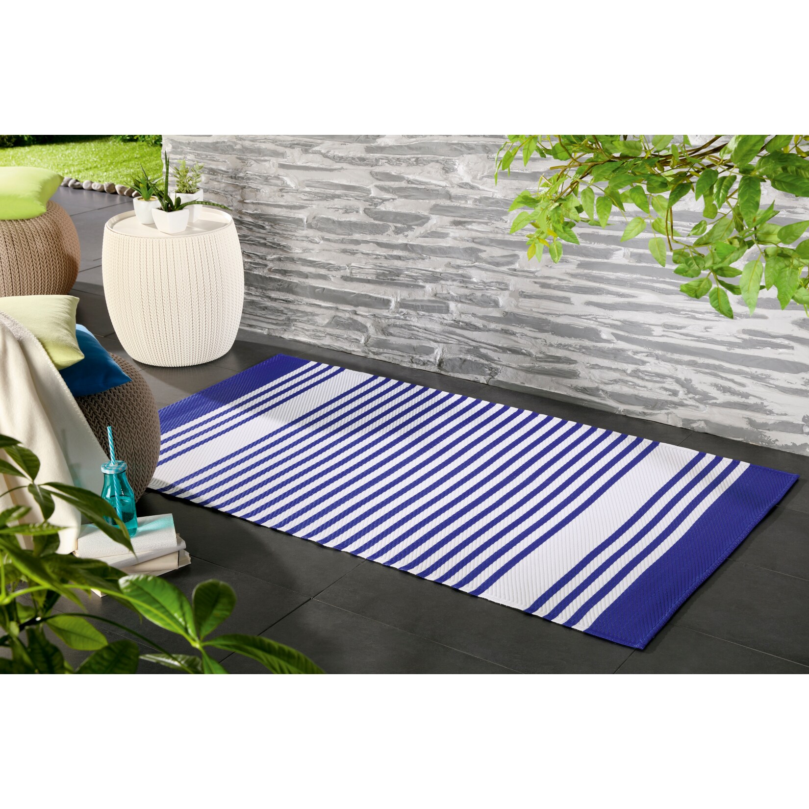 Outdoor Teppich Streifen dunkelblau - Bild 1