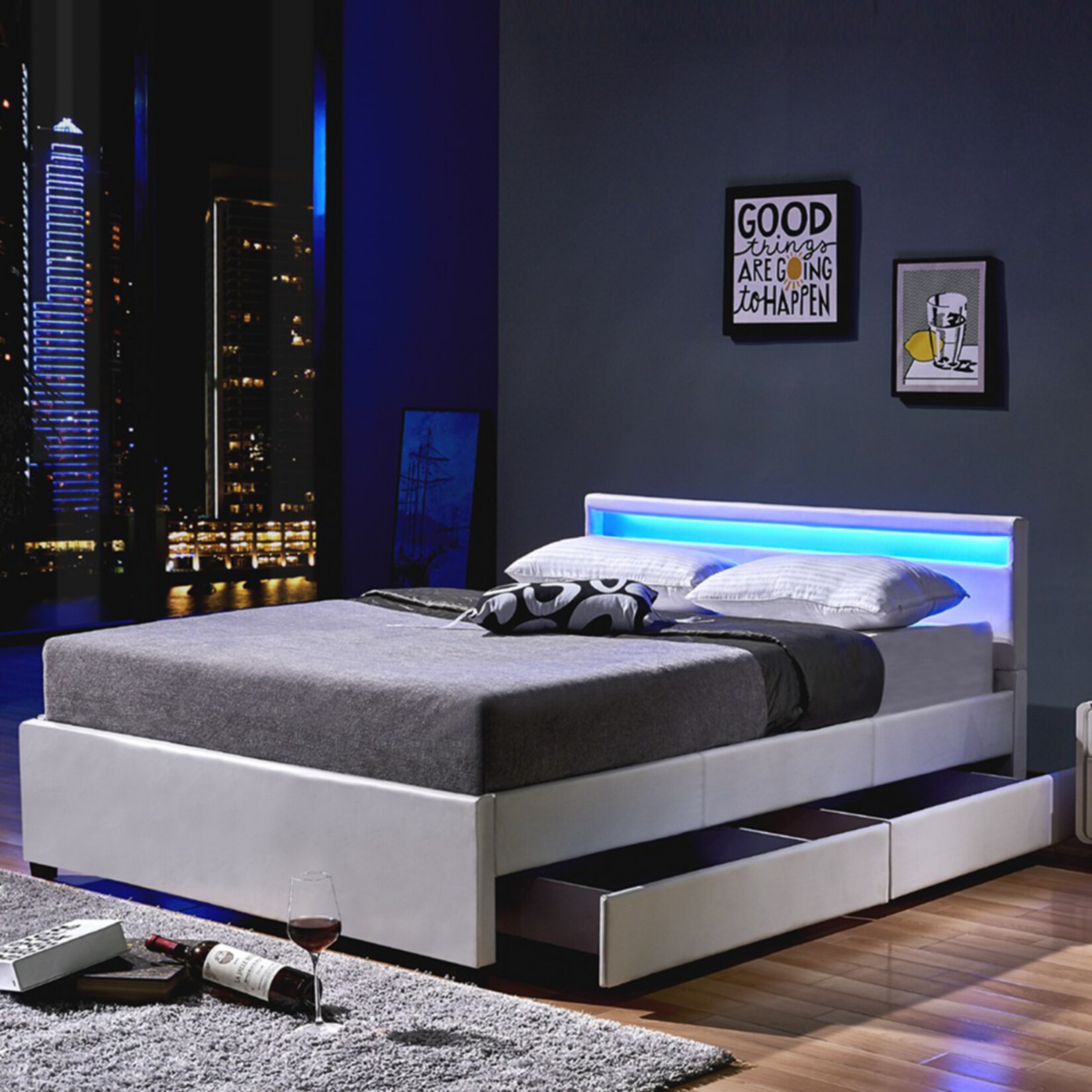 HOME DELUXE LED Bett Nube mit Schubladen 180×200 – versch. Farben – ohne Matratze – Weiß | 04058166017444